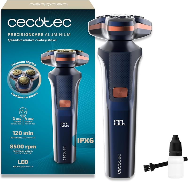 Barbeador elétrico rotativo Cecotec PrecisionCare Aluminium com cabeça magnética e lâminas com revestimento de titânio