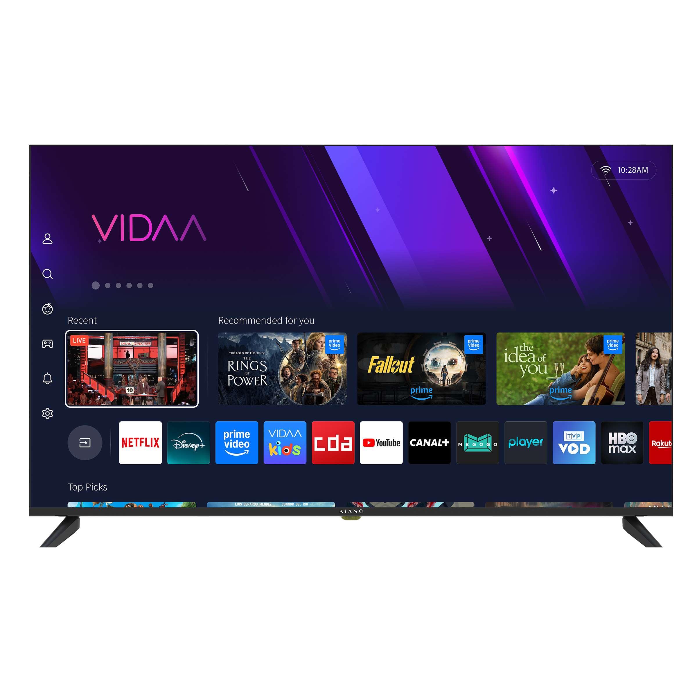 Kiano Elegance 50" Smart TV VIDAA, UHD 4K, D-LED, HDR, Dolby Digital Plus, Wi-Fi, HDMI/USB, DVB-T2/S2/C, Diseño sin Marco, Grabación PVR, 178° Ángulo de visión