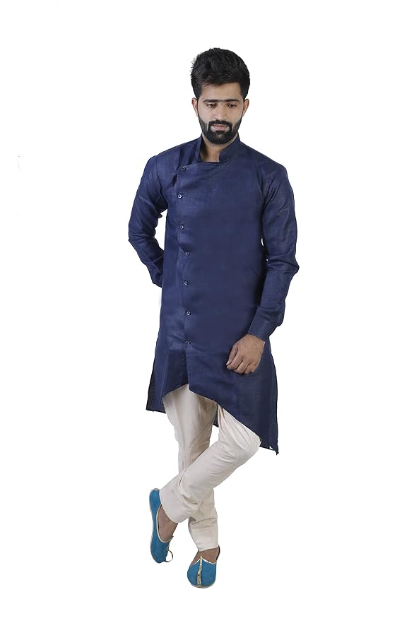 Veera Paridhaan Men's Cotton Regular Kurta (VP0085736_Blue_36)