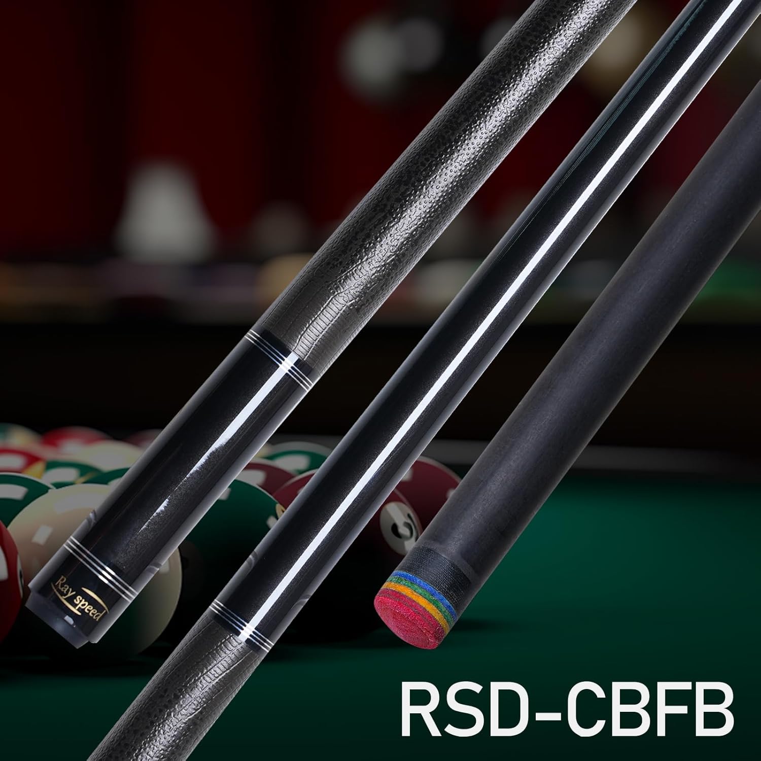 carbon fiber pool cue stick 12.5mm rainbow tip low deflection pool stick with uni-loc pin joint and extension pool stick-20 oz black