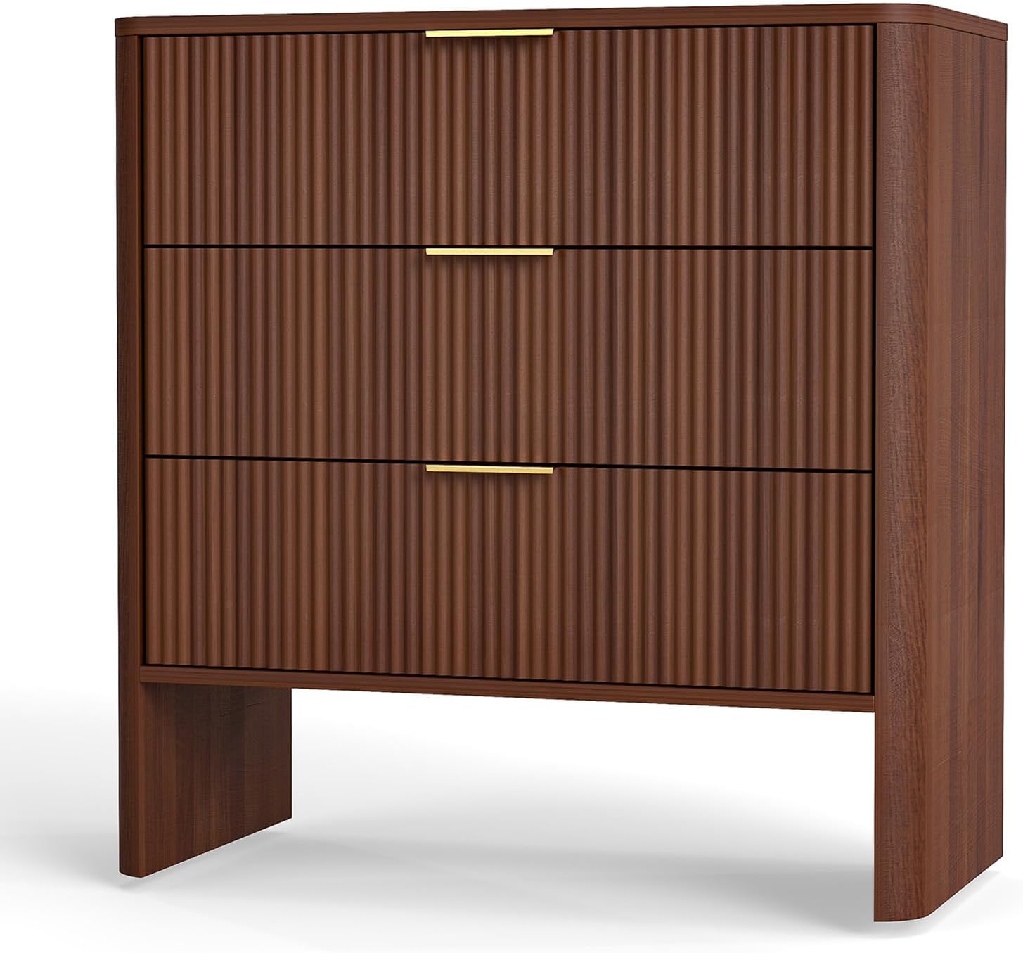 3 Drawer Nightstand, Modern Fluted Wooden Bedside Table, Wavy Pattern Storage Cabinet, Multi-Purpose Side Cabinet for Bedroom Living Room Hallway