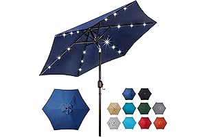 Blissun 7.5 ft Solar Umbrella, 18 LED Lighted Patio Umbrella: The Ultimate Outdoor Oasis