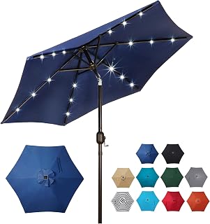 Blissun 7.5FT Solar Patio Umbrella with 18 LED Lights, Push Tilt Crank, UV Protection & Air Vent