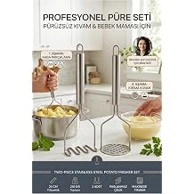 Transformacion 2'li Patates Ezici Seti -  elik 25 cm Dalgal  Zigzag ve Delikli P re Yap c  Bebek Mamas  Sebze Ezme Aparat  723540