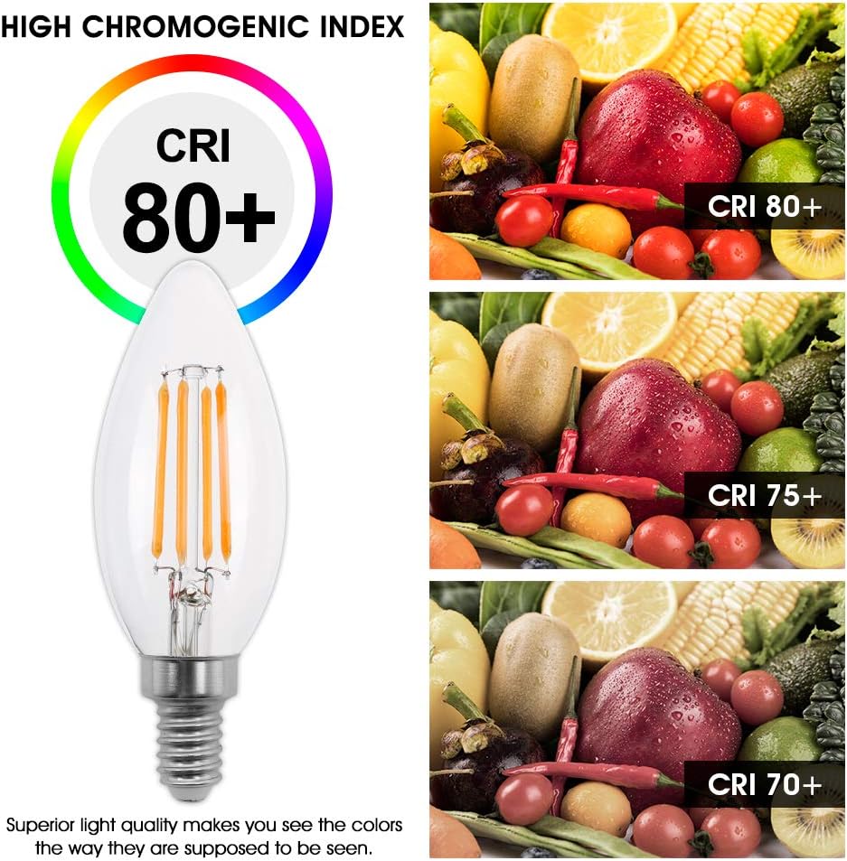 2W Candelabra Led Bulbs, Dimmable E12 Chandelier Light Bulbs, 2200K, C35 Filament Led Candle Light Bulbs (Warm White, 6 Pack)