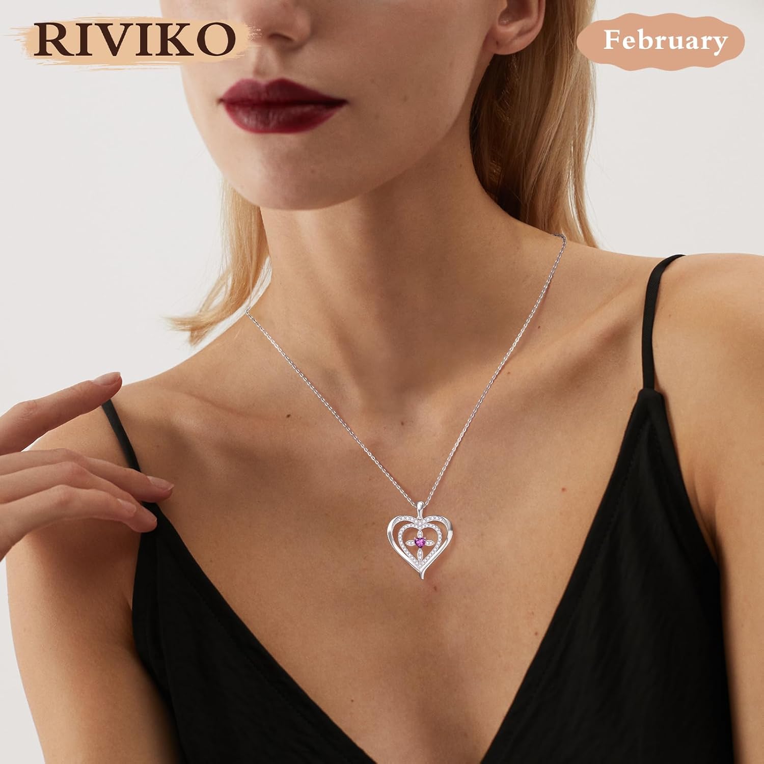 RIVIKO 925 Sterling Silver Cross Birthstone Necklace for Women,Love Heart Pendant Necklaces Trendy,Valentines Day Gifts for Her,Anniversary Jewelry Birthday Gifts for Women Wife Mother Friend - Image 3