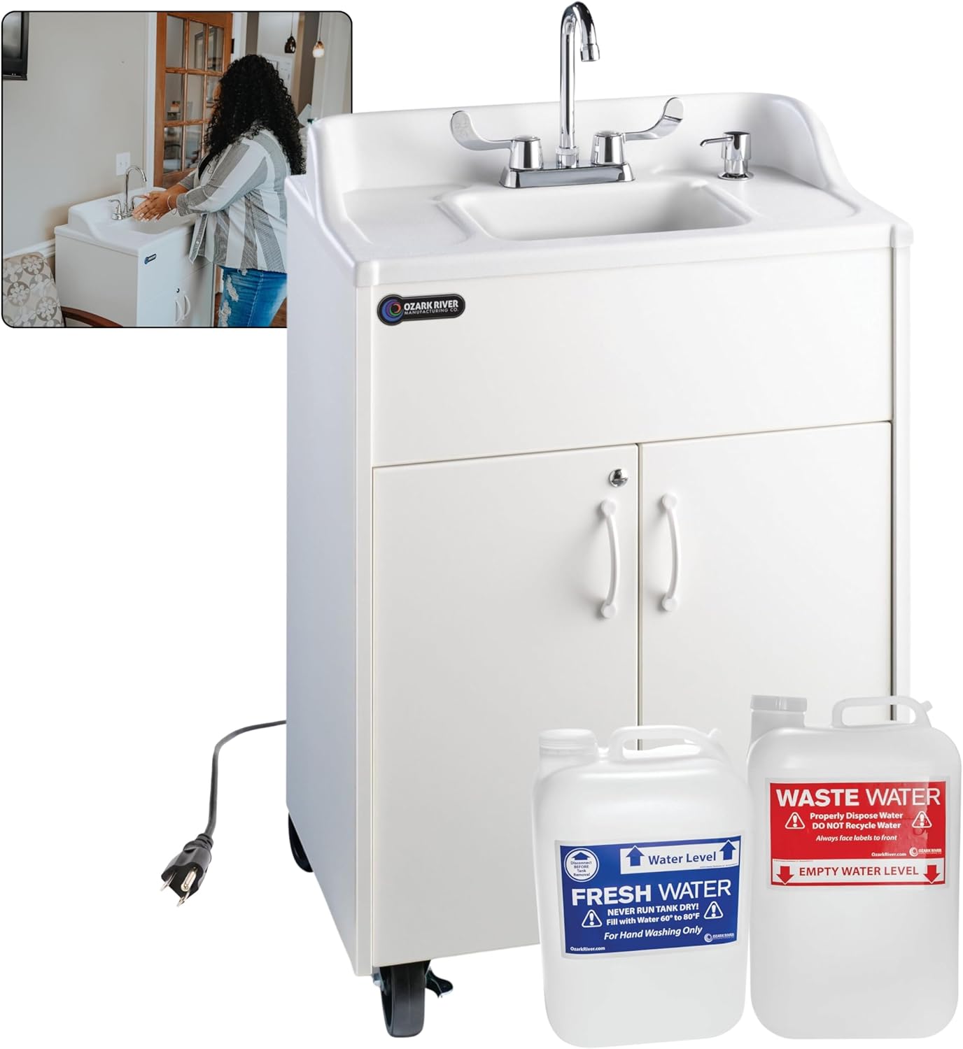 Ozark River Portable Sinks Premier Black & Extra Water Tanks Bundle, Black Laminate-ABS, Portable Sink with Hot Water, Self-Contained Sink, Portable Hand Washing Station, 110V