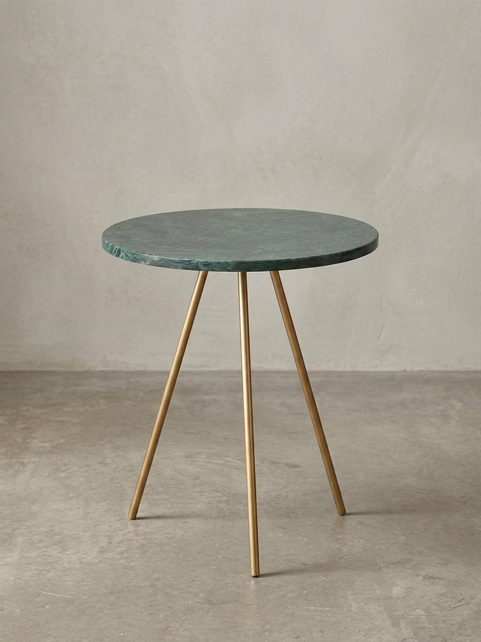 Tavolino da salotto rotondo marmo naturale Ø 38 cm, treppiede, verde oro