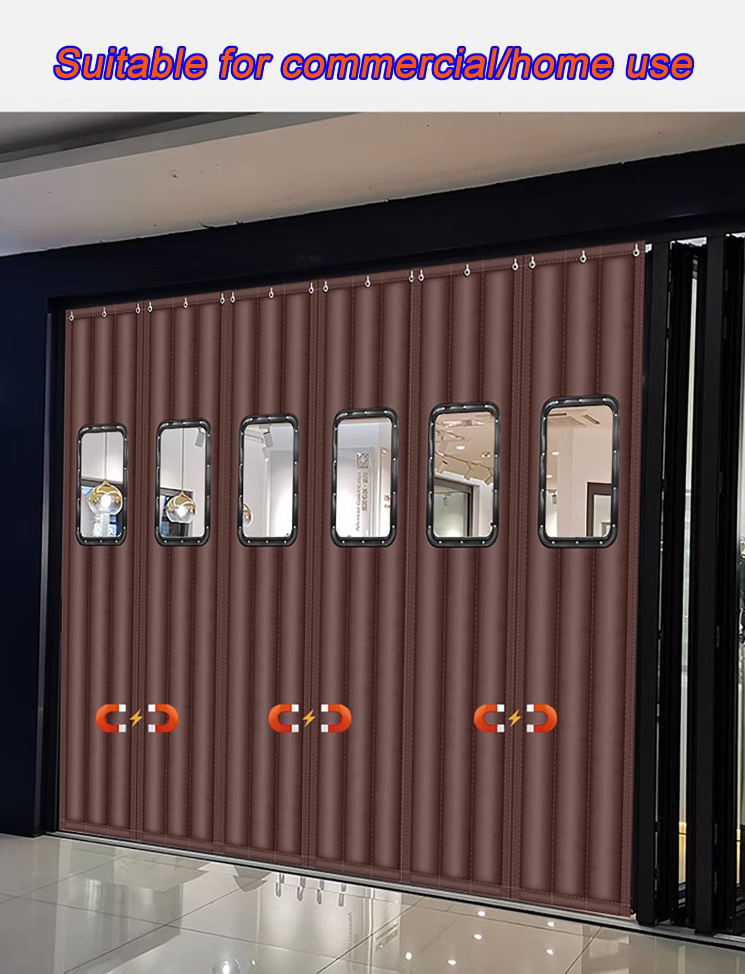 Kommerzieller magnetischer Türvorhang – wärmeisolierter Wintervorhang for Ladeneingänge, Heimgebrauch, Zugluftstopper, winddicht und schalldicht​(Brown,40x220cm/15.7x86.6in)