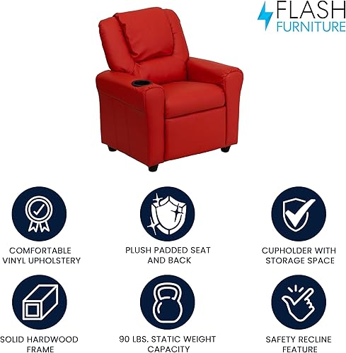 Miniatura 15 de Flash Furniture - Sillón reclinable contemporáneo para niños, color beige vinilo con base para vasos y reposacabezas Vinilo beige.,negro, cuero,