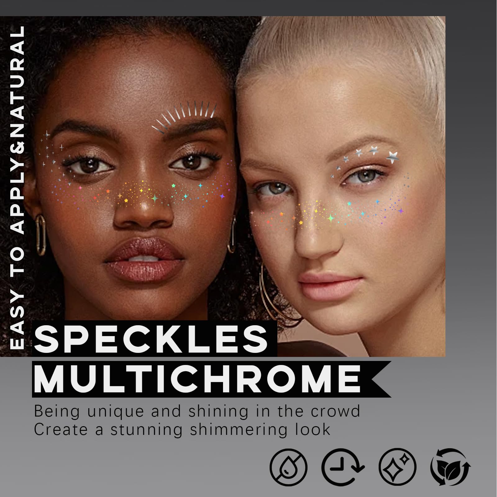 Noerrors 20PCS Glitter Freckles Face Tattoo, Multichrome Holographic Silver Sparkle Faux Freckles Face Glitter Patches - Image 2