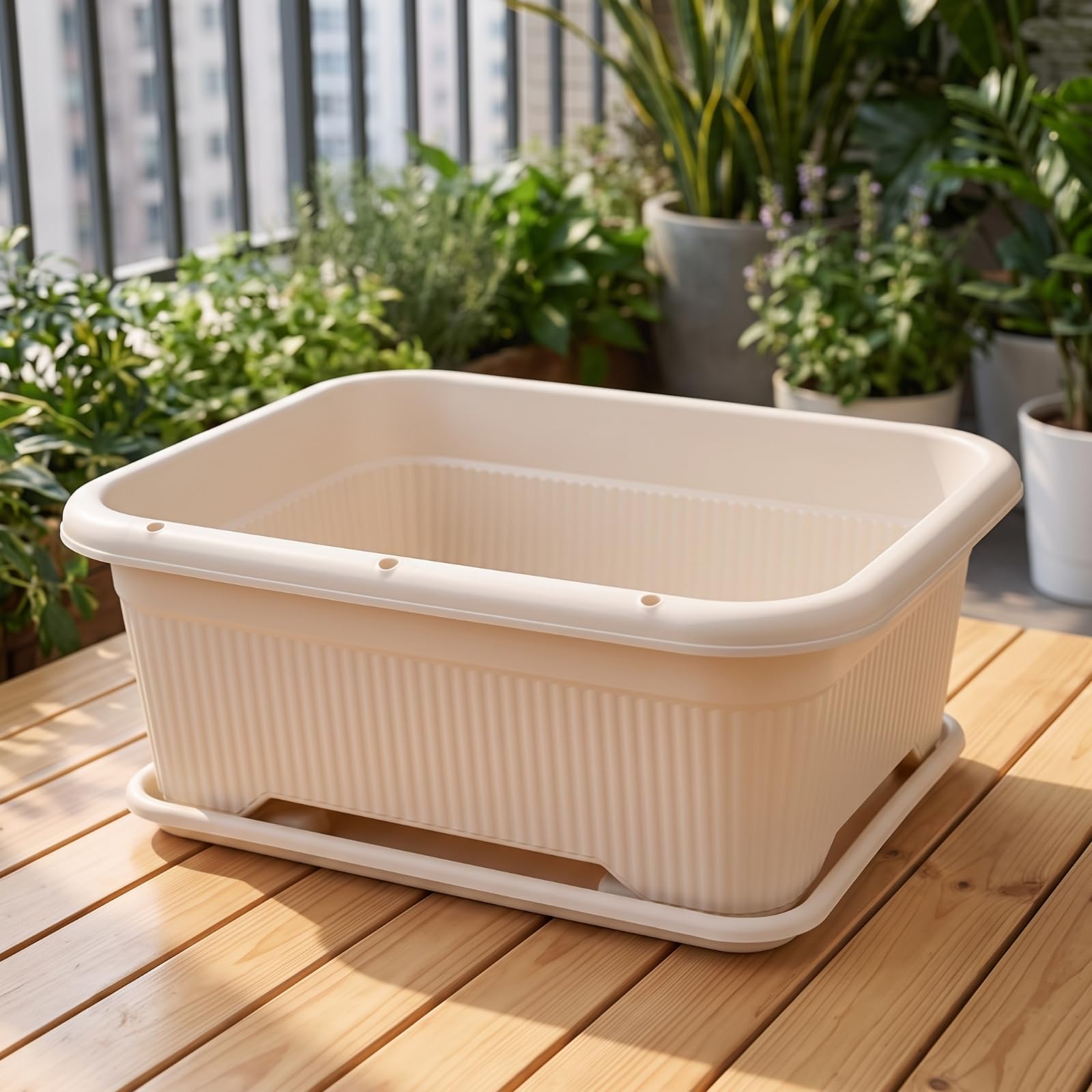 Vaso Rettangolare con Sottovaso Leggera | Resistente Ai Raggi, Fioriera Rettangolare con Sottovaso, Decorativa, per Davanzale, Verde