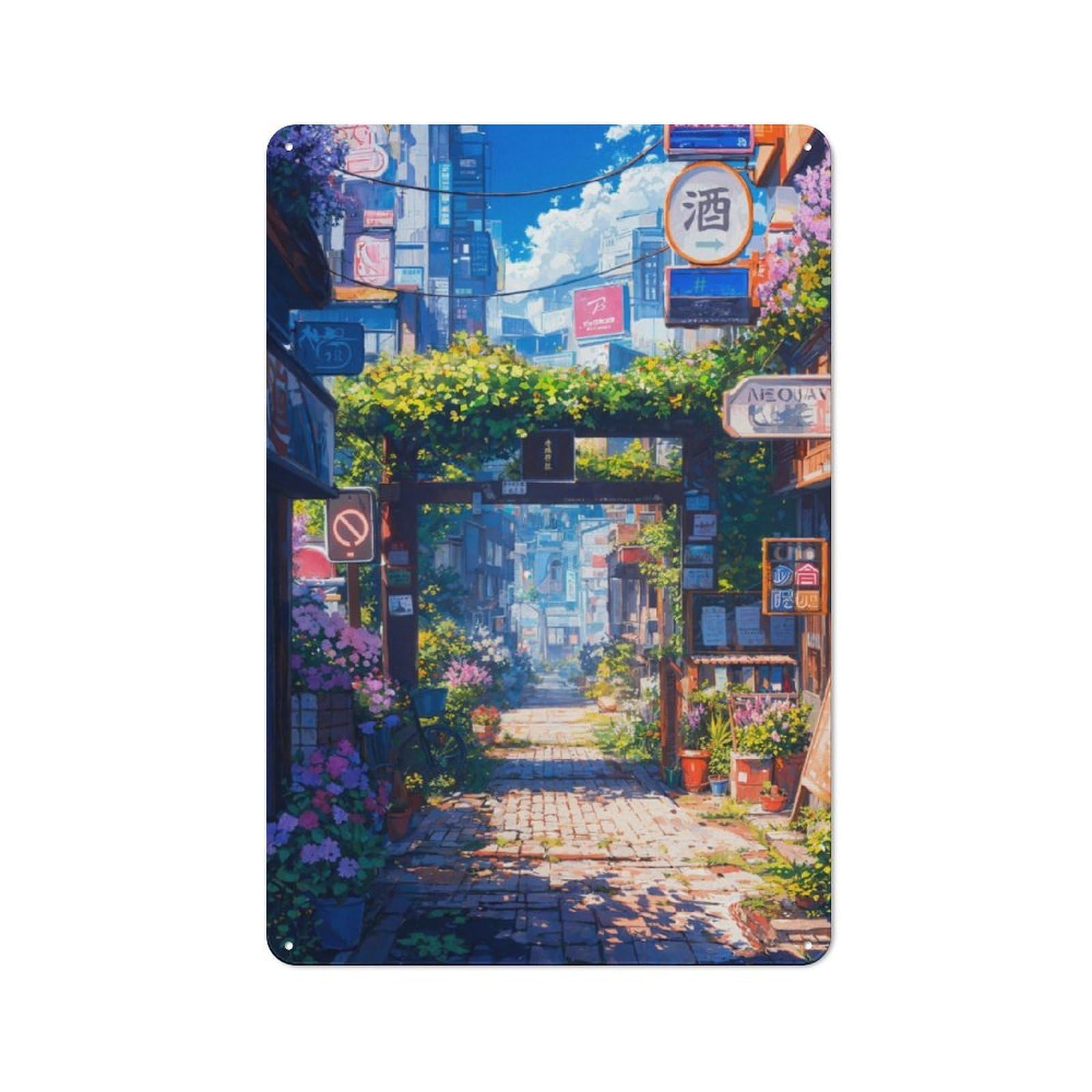 Junmoney Urban Torii Gate Vintage Decorative Tin Sign 30X20cm Featuring Retro Room Decor For Bedroom, Office, Home Bar Or Dining Room