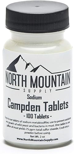 North Mountain Supply Campden Tablets metabisulfito de sodio - 100 tabletas - Tarro de 2 onzas