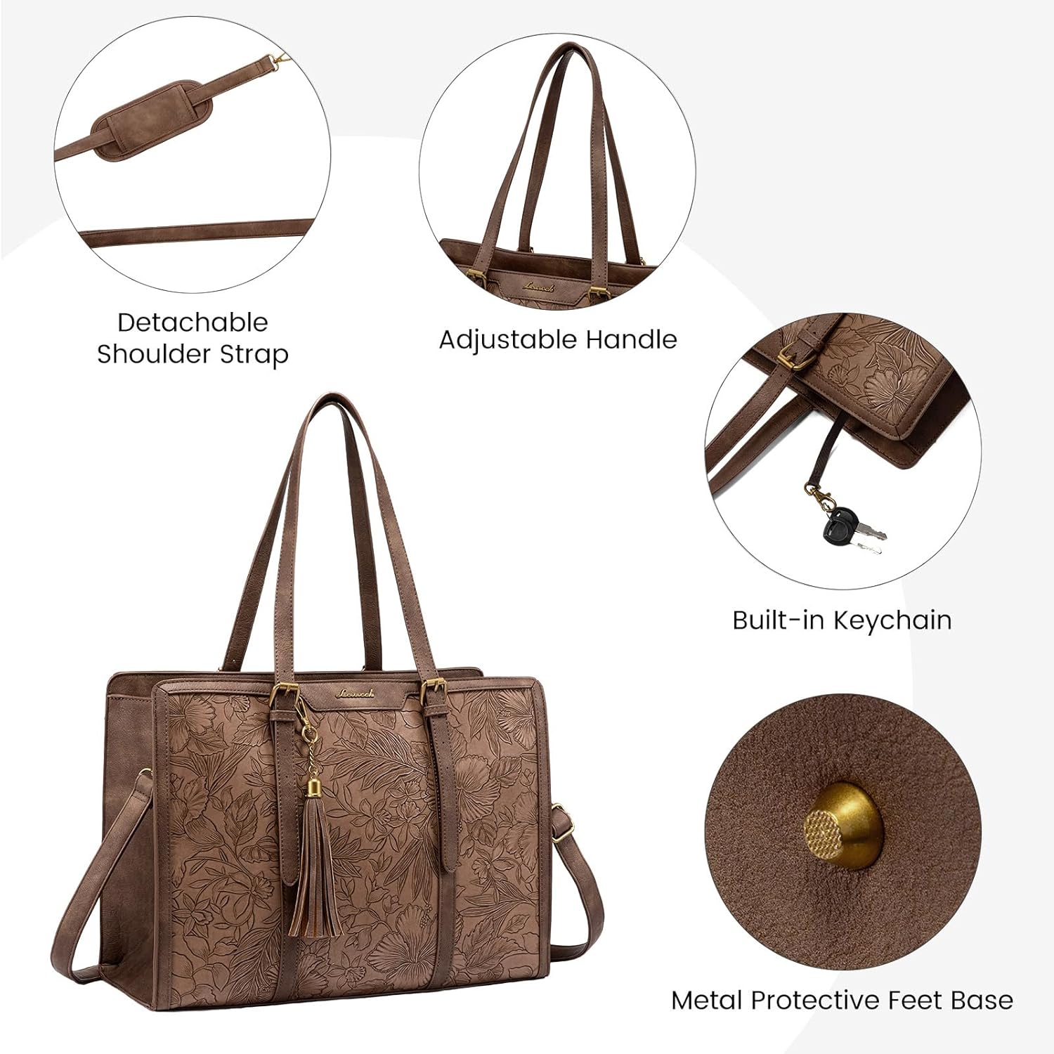 LOVEVOOK Laptop Bag for Women - PU Leather Vintage Laptop Tote Bag,15.6inch Large Capacity Computer bag with Clutch Purse for Business, Work, Office,Commute - Image 6