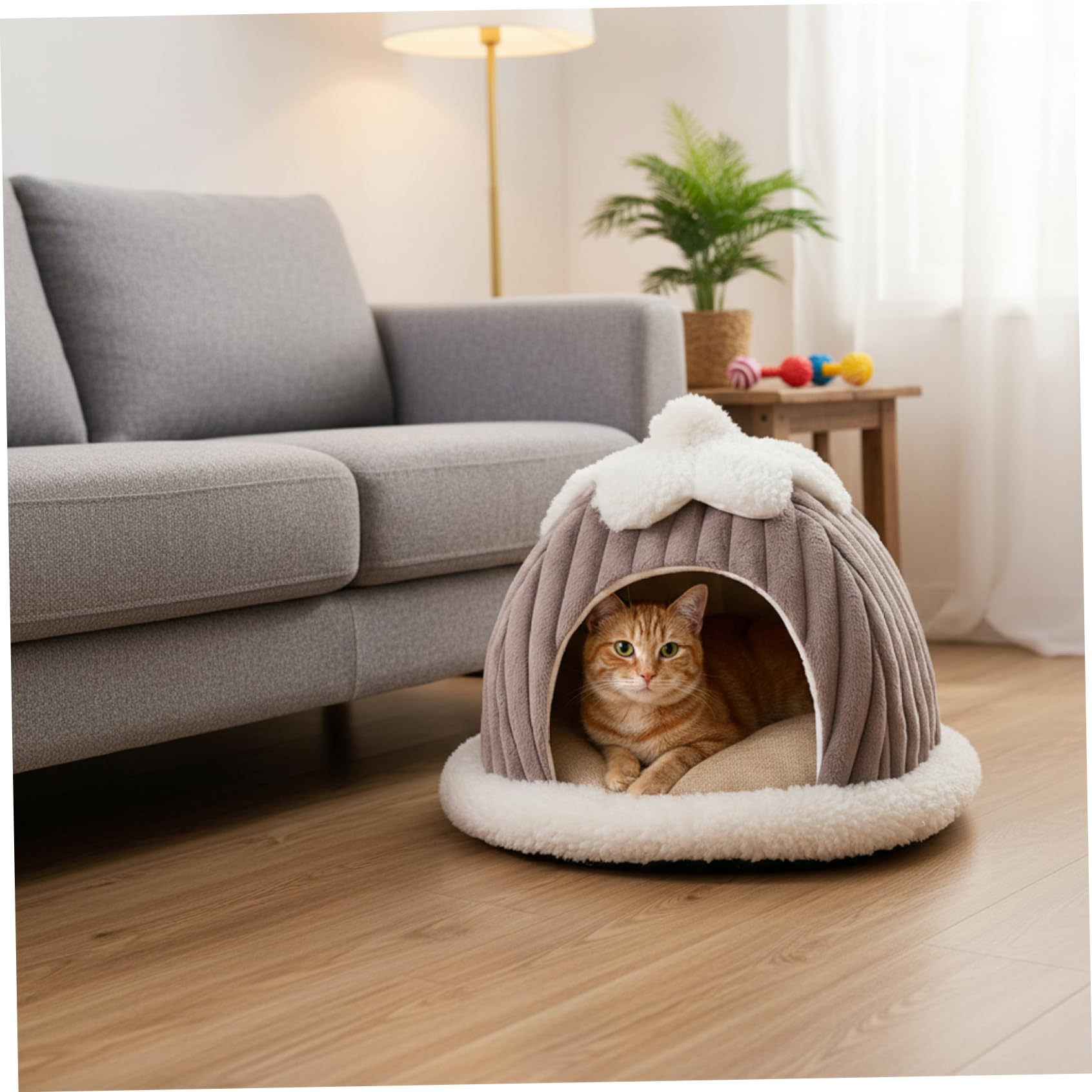 Cuccia per gatti chiusa, calda e coperta, cuccia per gatti con design a calore chiuso, tenda in peluche per animali domestici sotto i 5 kg, accogliente a forma di zucca, per animali domestici ch