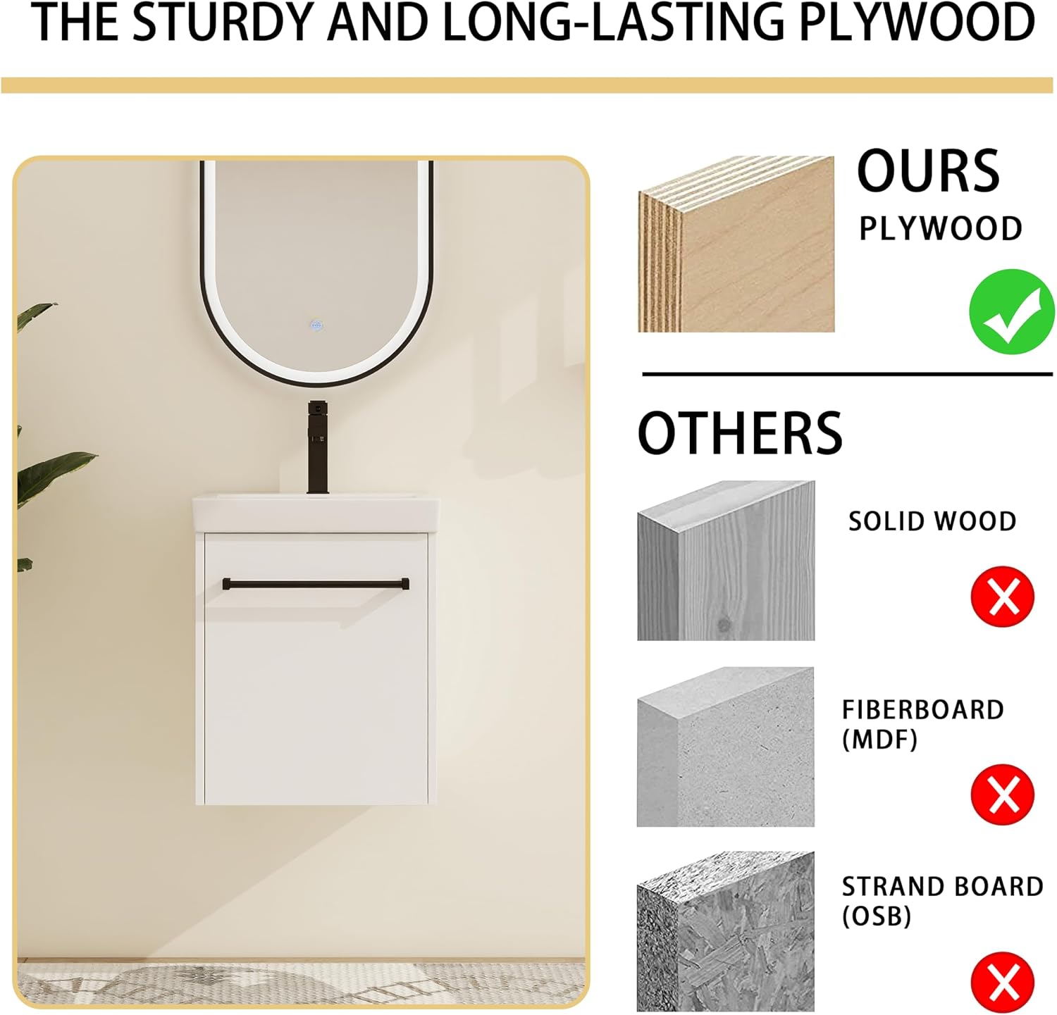 Malwee 18" Floating Bathroom Vanity with Sink, 18 inch Modern White Wall Mounted Bathroom Cabinet Combo for Small Space, Narrow Bath Wall-Hung Vanity Set with 1 Ceramic Basin and 1 Door(18gwh)