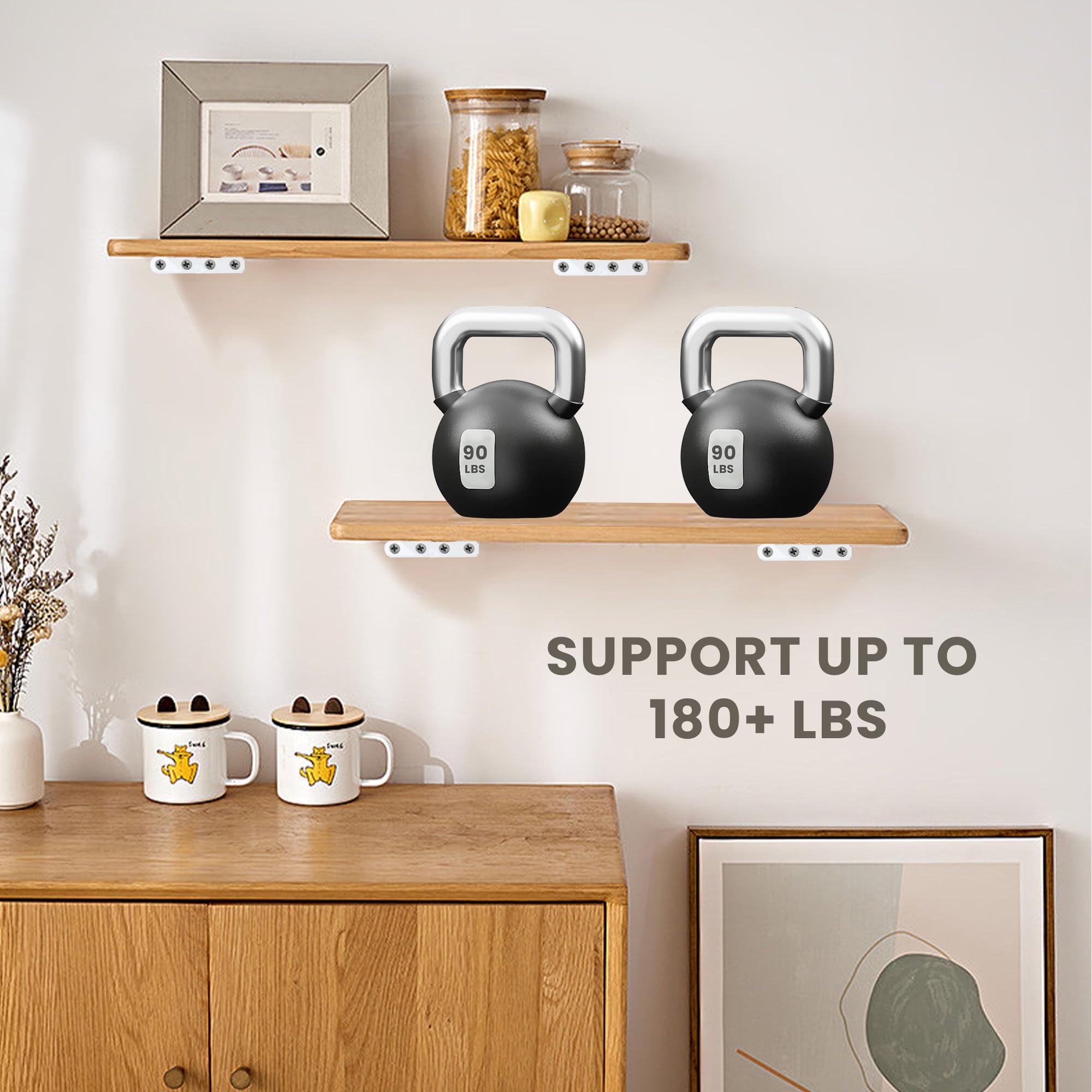Alise Soportes flotantes para estantes, 4 unidades, soportes en L para tablero de madera, soportes de pared para estantes, soporte en L resistente de metal, soportes de esquina para hogar, jardín