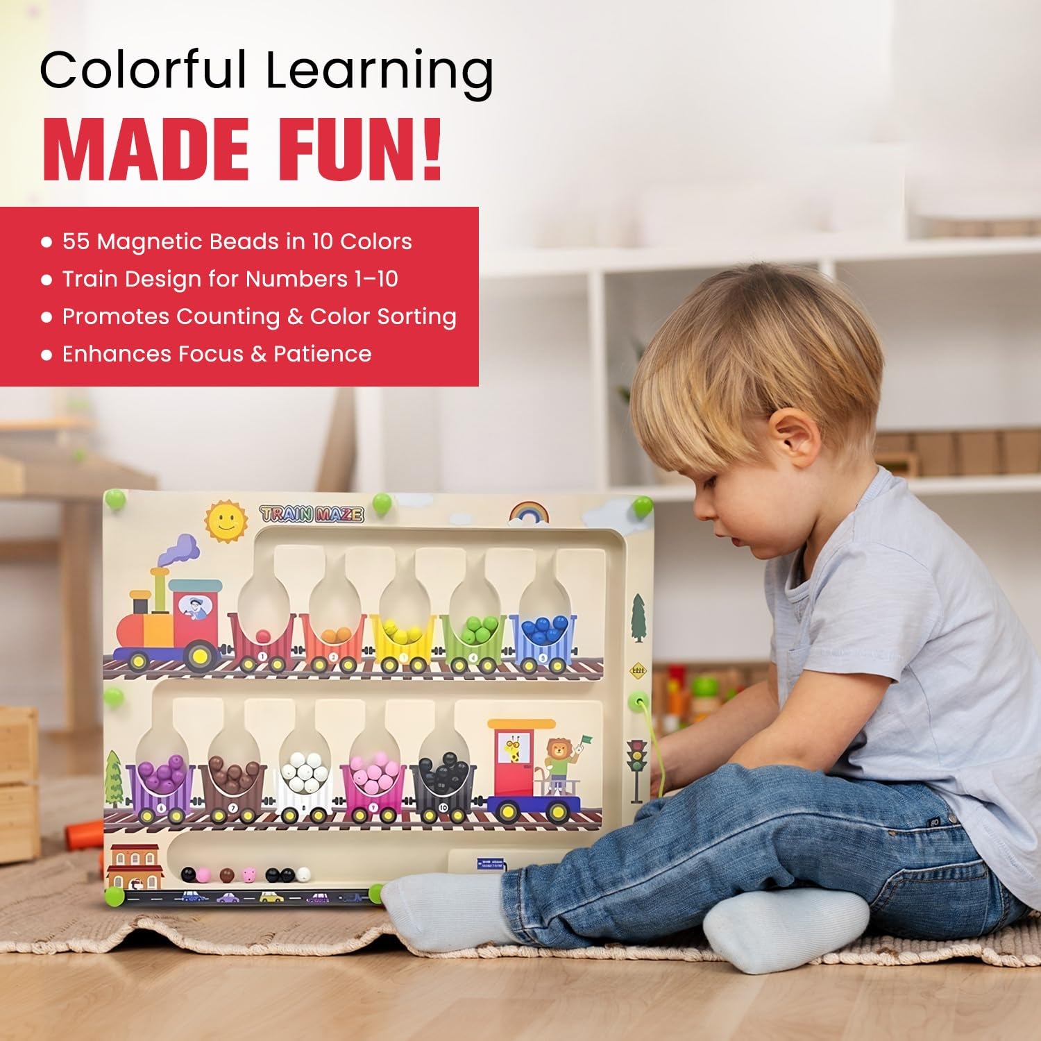 Braintastic Montessori Magnetic Color and Number Maze Board Puzzle Toy,Learning and Educational Birthday Gifts for Toddlers (Train Maze) 2