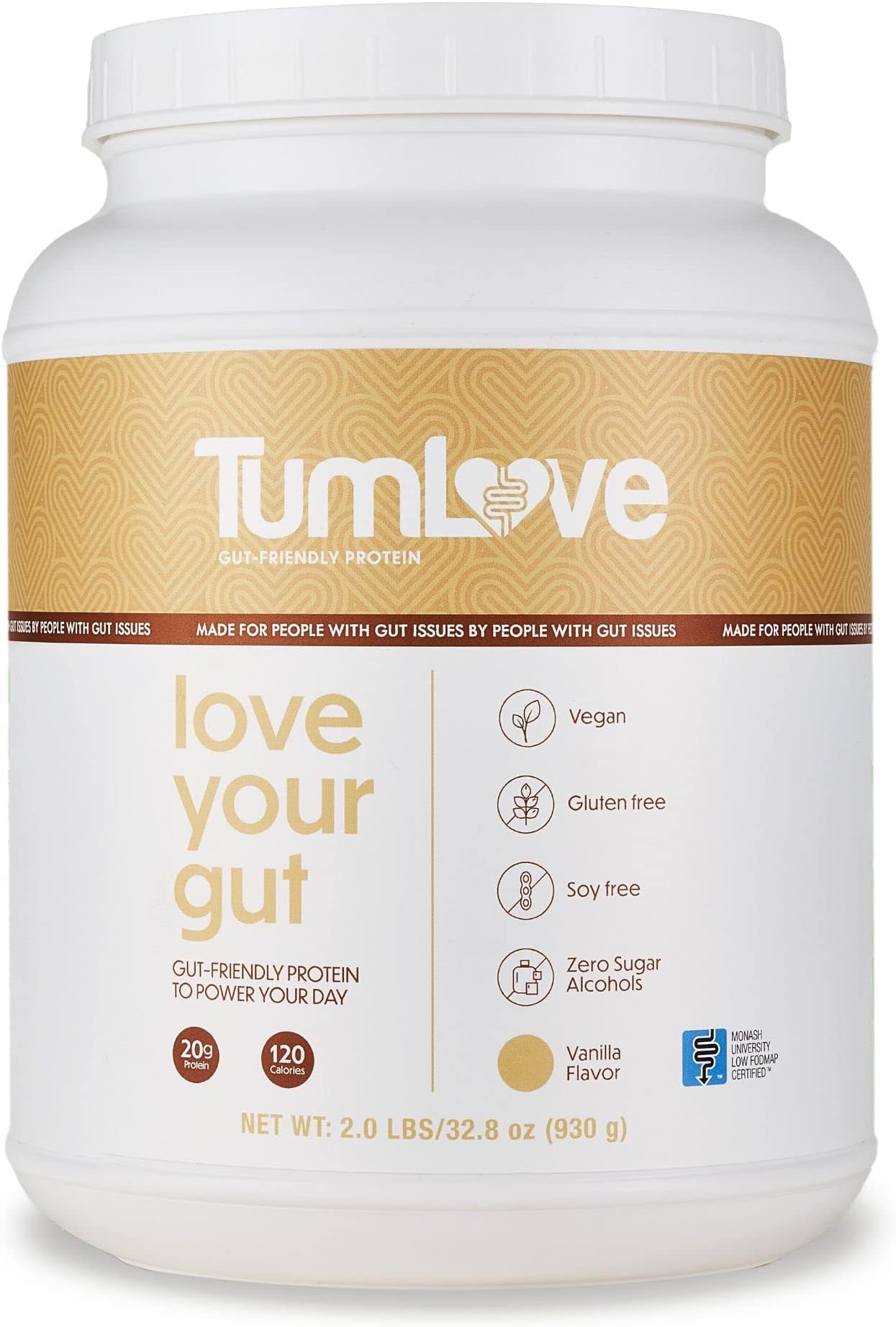 TumLove Vegan Protein Powder Low FODMAP Certified, Gluten