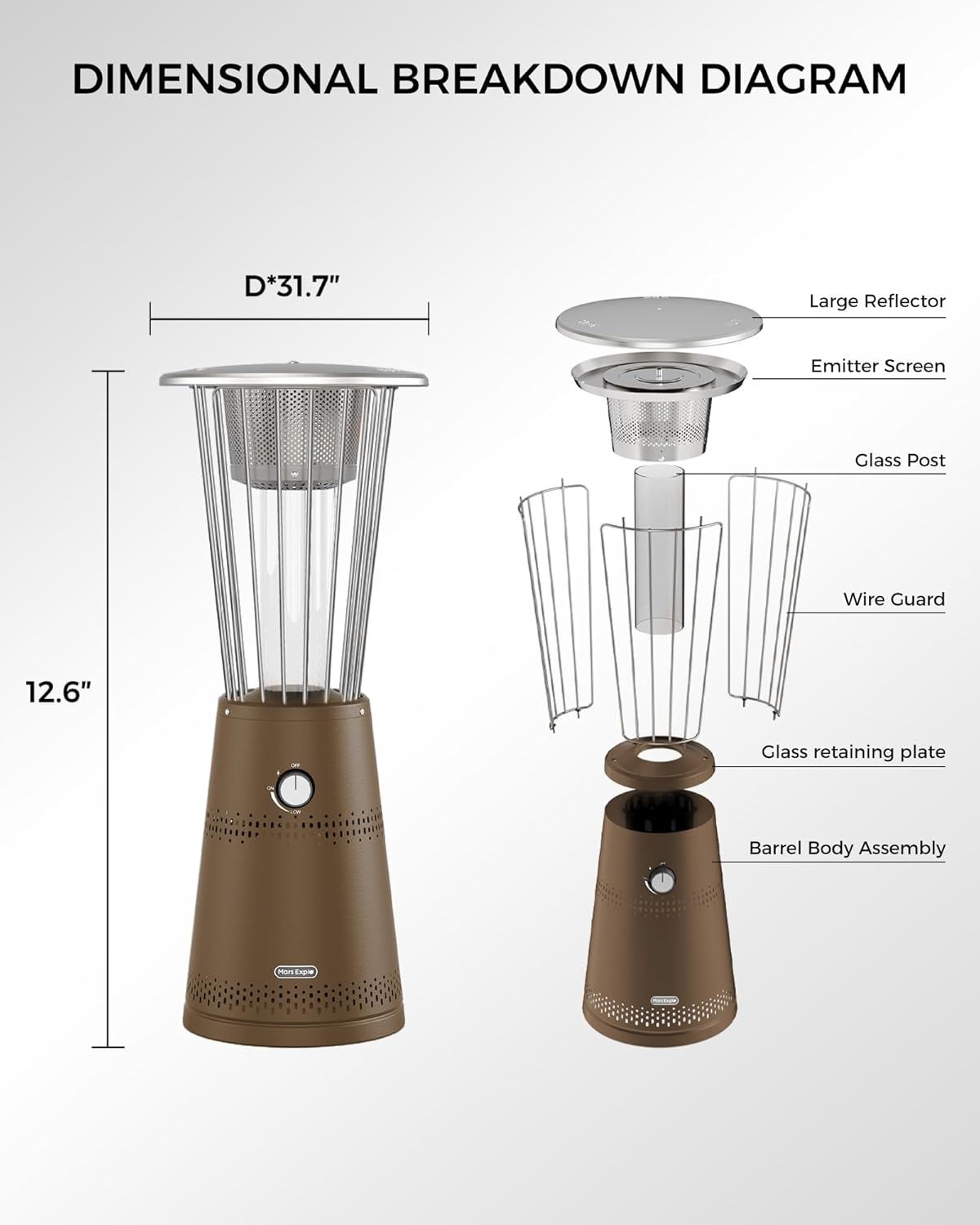 Tabletop Heater Patio Heater, 11,000 BTU Propane Patio Heater for Commercial, Balcony & Porch, Quartz Glass Tube, Portable Small Heater For Outdoor Use,Deep Bronze
