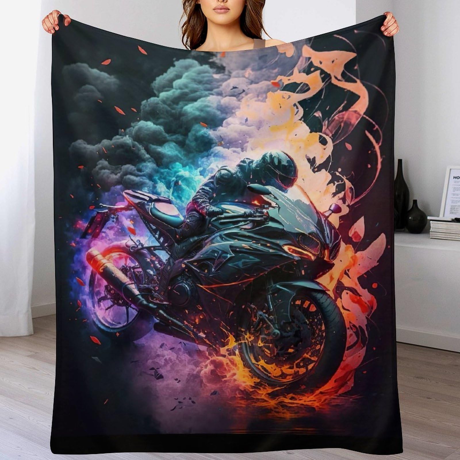 Couverture plaid moto chaud et moelleux en flannel douce pour lit et voyage