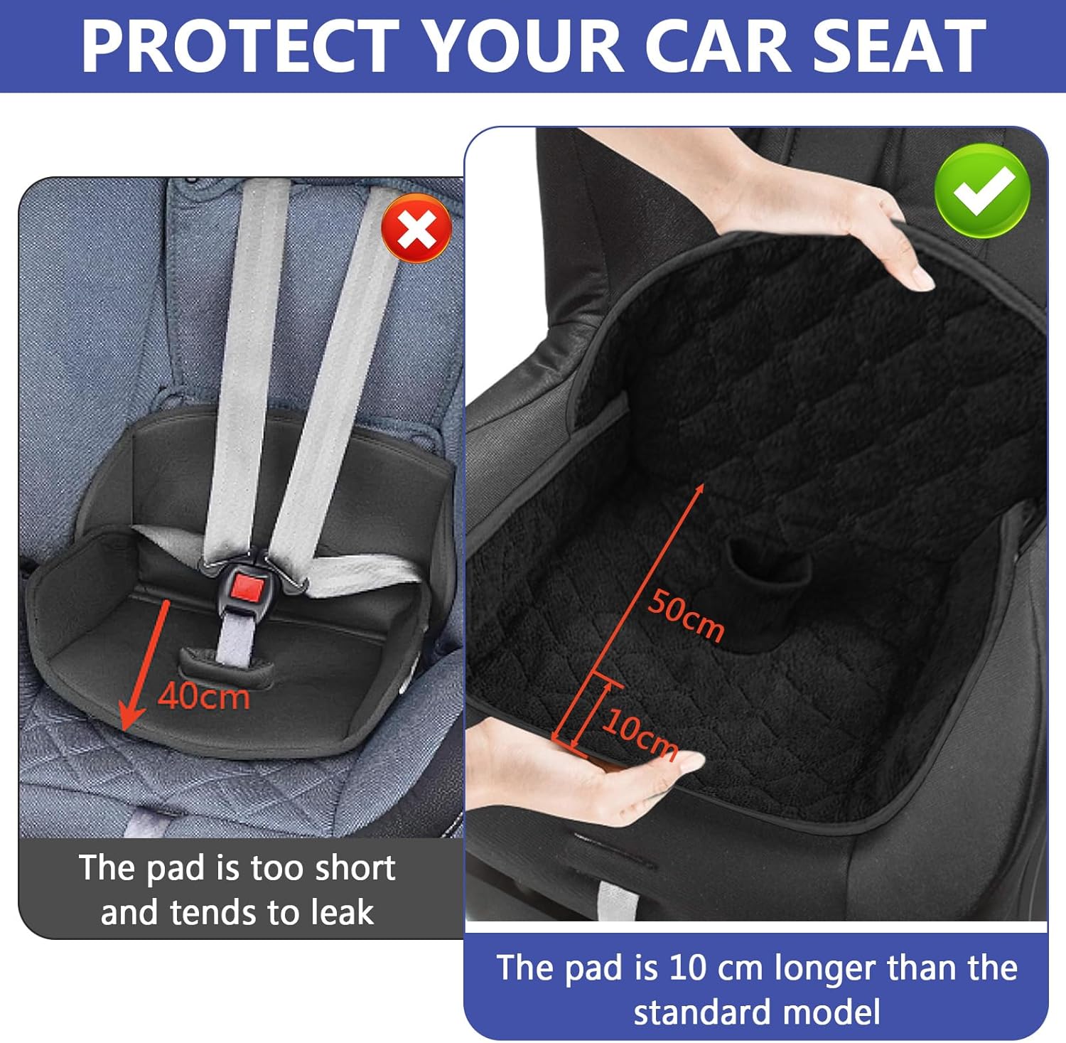 2 Pack Black carseat Potty Training Cover,Extended Length Car Potty Training Seat Protecto for Potty Training,Piddle Pads & Travel for Stroller,Non-Slip Pee Protector for Carseat