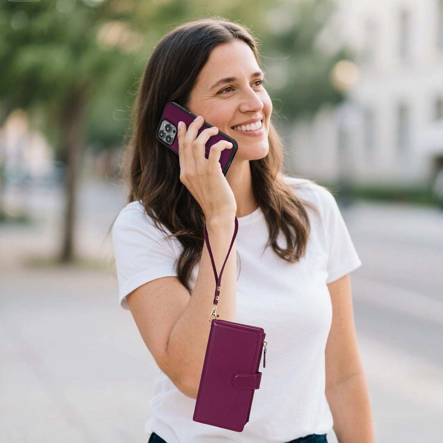 Magnetic Case for iPhone 16 Wallet Compatible with Magsafe RFID Blocking Card Holder Detachable Phone Cover Kickstand Snap Strap Zipper Pocket PU Leather 6.1 inch (Burgundy)