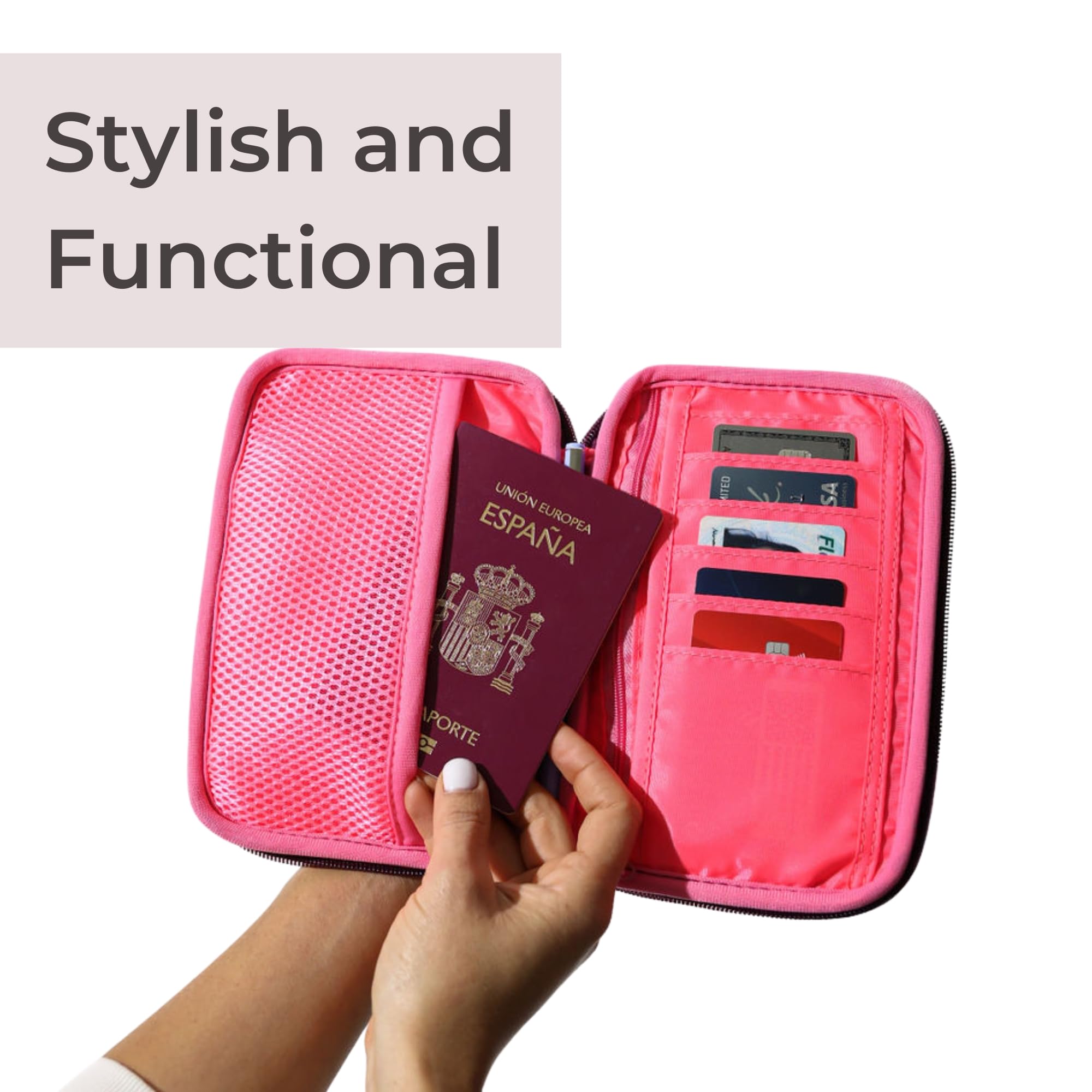 POPUPS Cartera de viaje para pasaporte para mujer, organizador de documentos grande y soporte con pulsera, Baya, Popups Brand Basic - Bolsa grande de neopreno