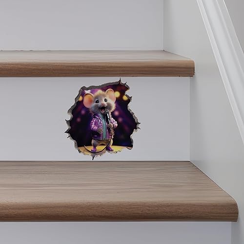 Miniatura 5 de Calcomanía de pared 3D con agujero de ratón cantando en el agujero del ratón