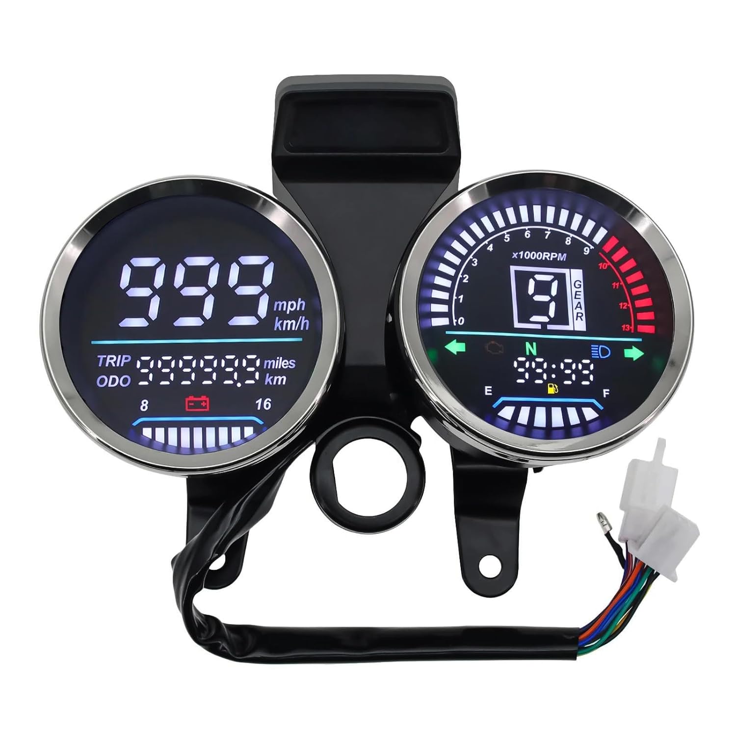 Generic Motorcycle Speedometer, Digital Tachometer Intended for GN 125, Odometer RPM Gauge for Motorcycle Dashboard with Quick Connectors and Bracket, Plug & Play
