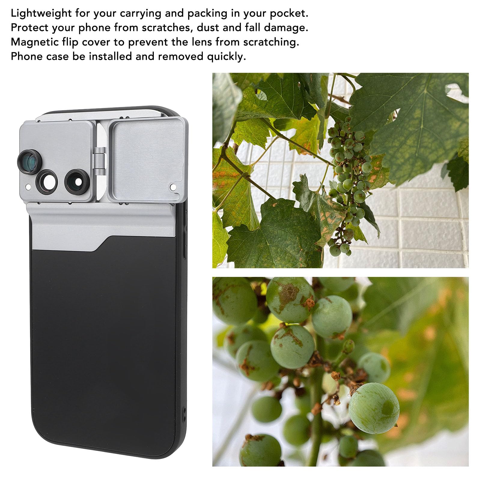 Obiettivo Fotocamera per Telefono 16 Pro con Custodia, Obiettivo Fotocamera Universale con Clip, Teleobiettivo 2X e Obiettivo Fisheye Macro 10X con Copertura Magnetica per 16