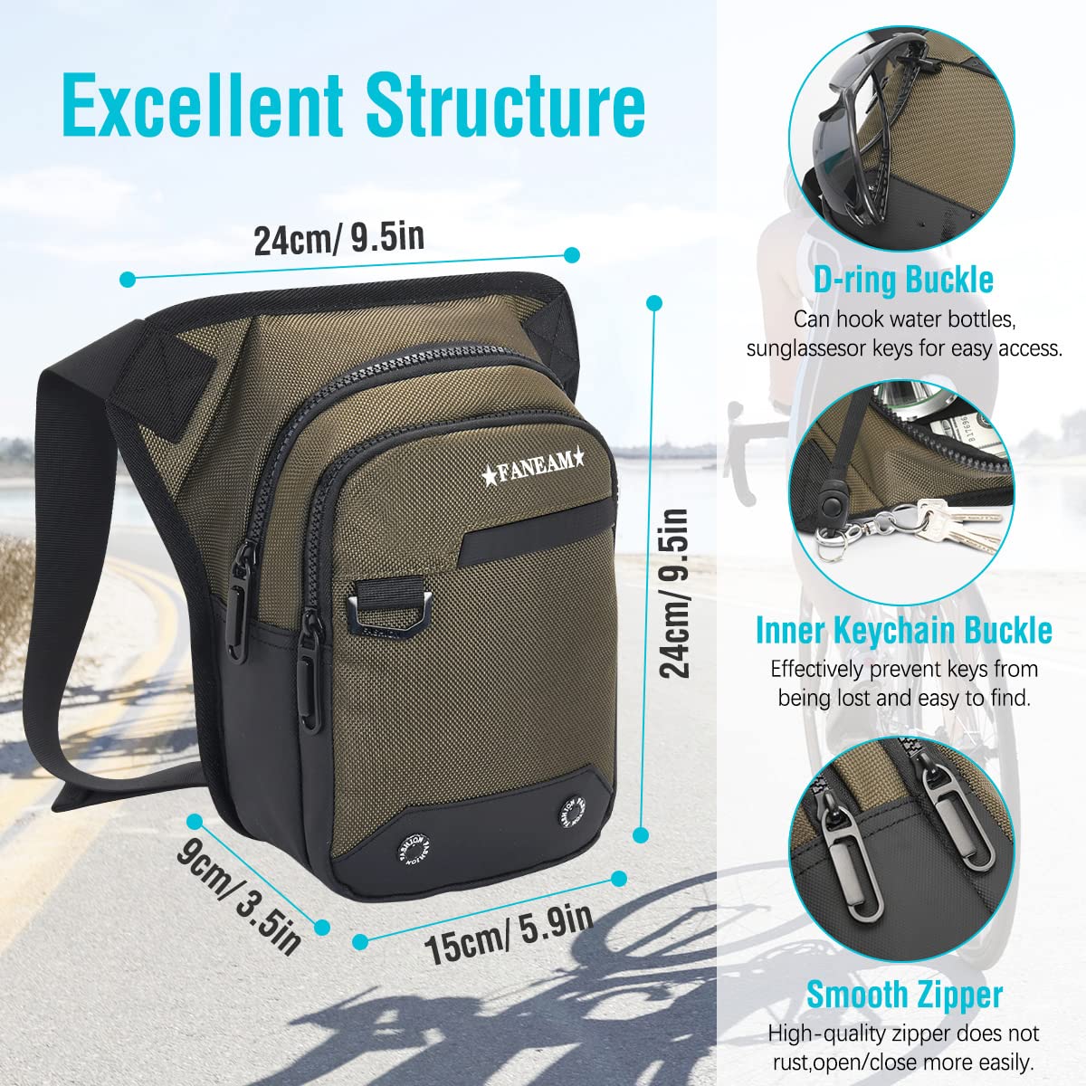 Faneam Borsa da Gamba Moto Impermeabile Marsupio Sportivo Borsa da Gamba Tattica Multifunzionale Marsupio Cosciale Uomo Donna per Ciclismo Escursionismo Campeggio Arrampicata