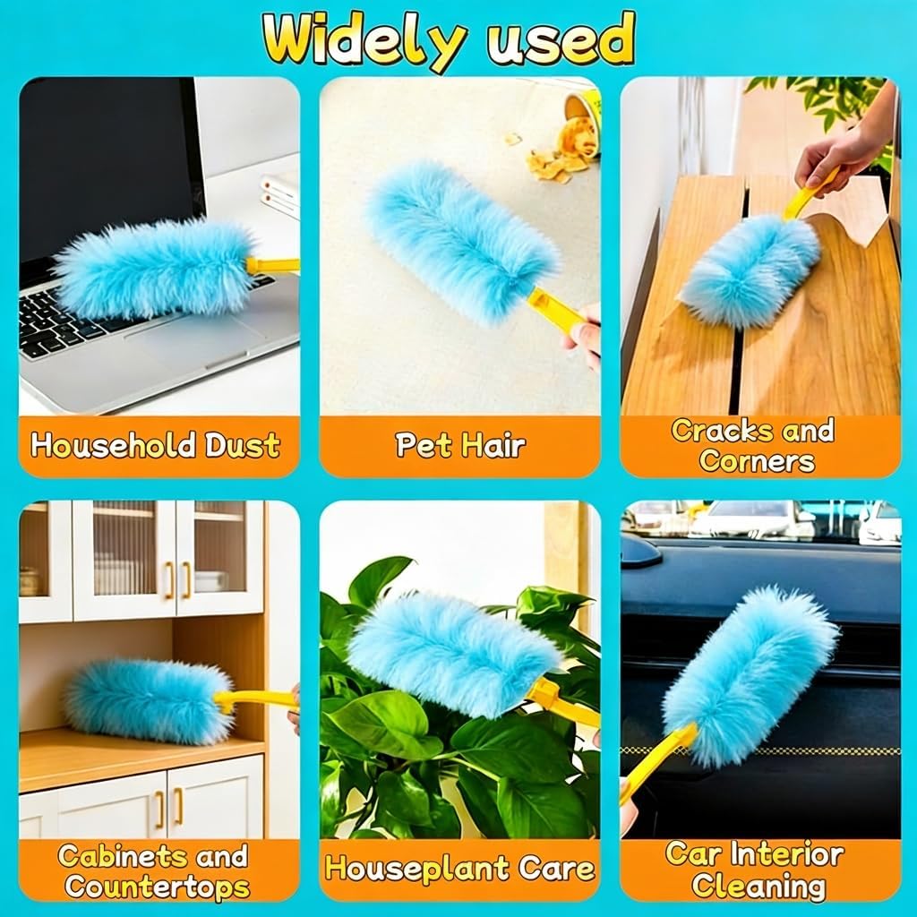 60-Pack Dusting Mop Refill Set, Disposable Power Dusting Duster Compatible with Swiffer. Includes 1 Handle and 3-Foot Extension Pole, Ideal for Cleaning Furniture, Bookshelves, and Ceiling Fans.