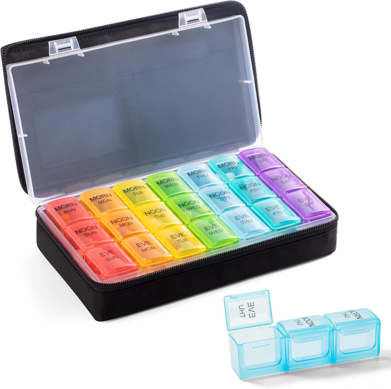 Organizador semanal de pastillas 3 veces al día  Pastillero 7 días 3 veces al día con bonita bolsa de tela con cremallera  Pastillero de viaje 7