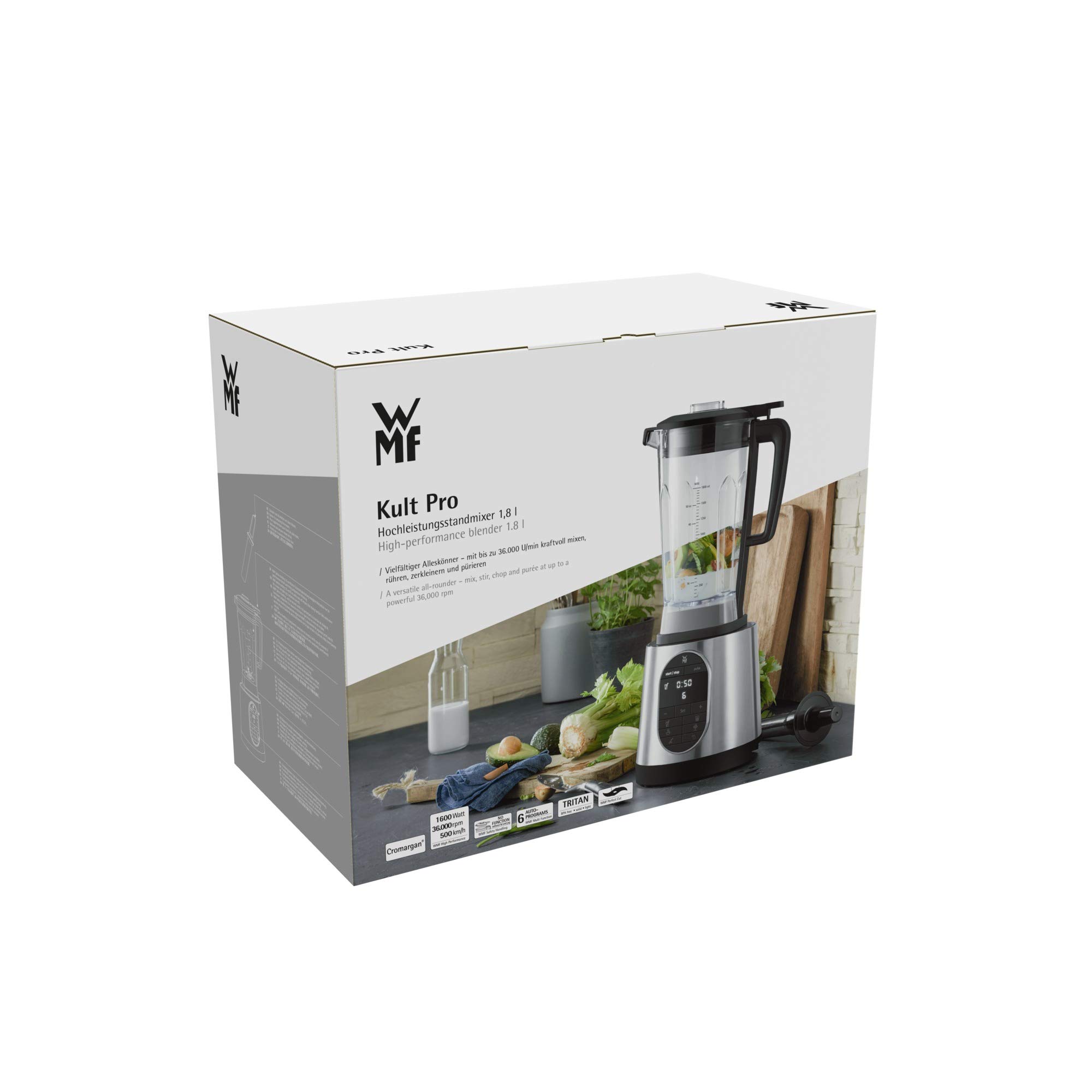 WMF Kult Pro wysokowydajny mikser stojący 1600 W, 36 000 obr./min, pojemnik do miksowania 1,8 l, 6 programów samochodowych, funkcja smoothie, Ice Crush i interwałowa