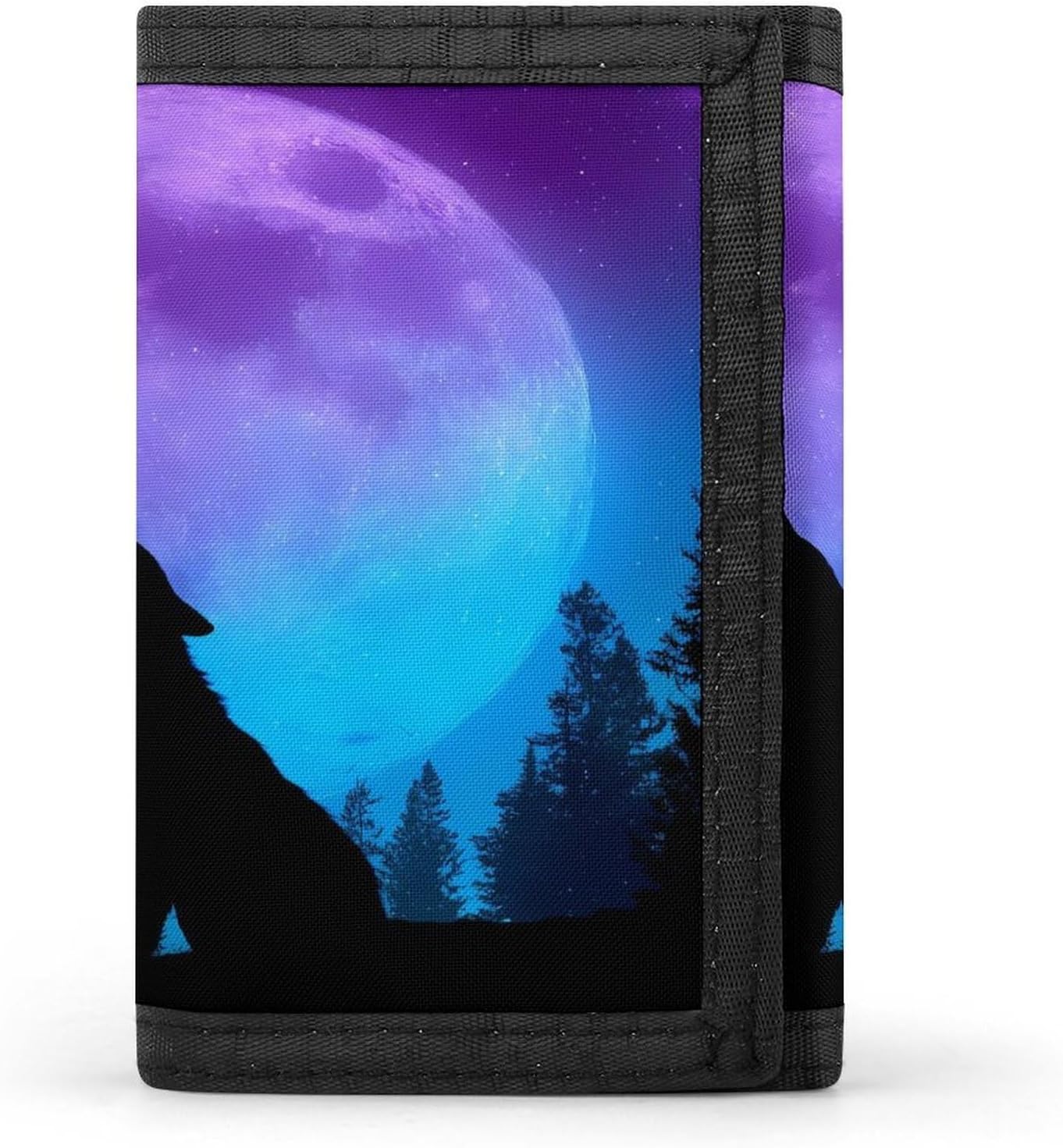 Two Howling Wolf in Moon Trifold Slim Wallet Front Pocket With Money Clip And ID Credit Card Slots For Travel Work