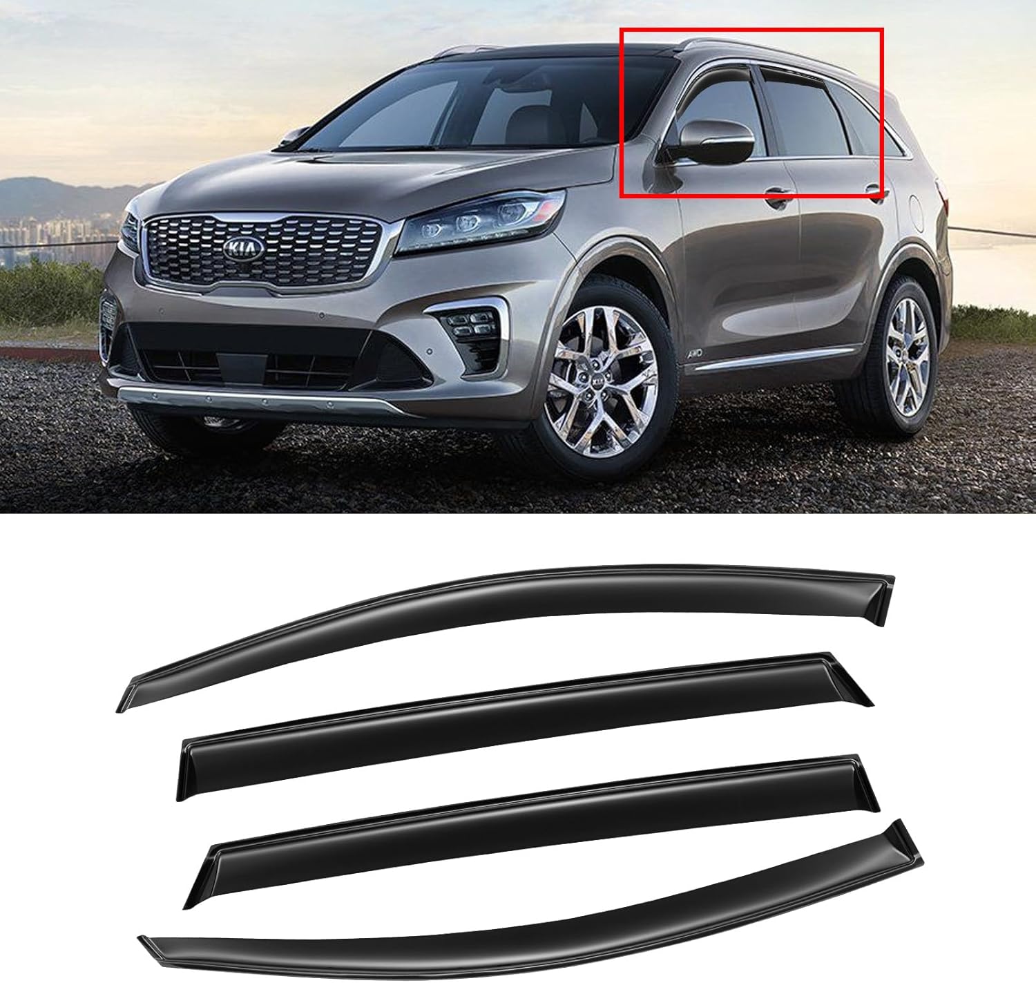 Window Visor for 2016-2020 Kia Sorento, Out-Channel Rain Guards Shields Vent Deflector Shade Wind Dark Smoke Ventshade Ventvisor for 16-20 Sorento 2017 2018 2019 16 17 18 19 20, Outside-Mount, 4PCS For 16-20 Kia Sorento