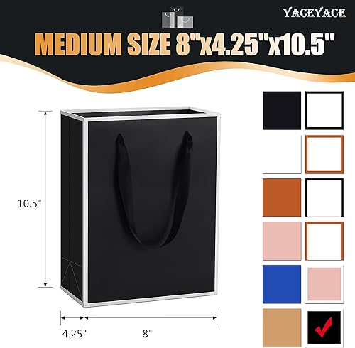Miniatura 3 de YACEYACE - Bolsas de regalo negras con asas a granel, 20 unidades de 8 x 4 x 10.5 pulgadas, bolsas de regalo de papel negro a granel con marco