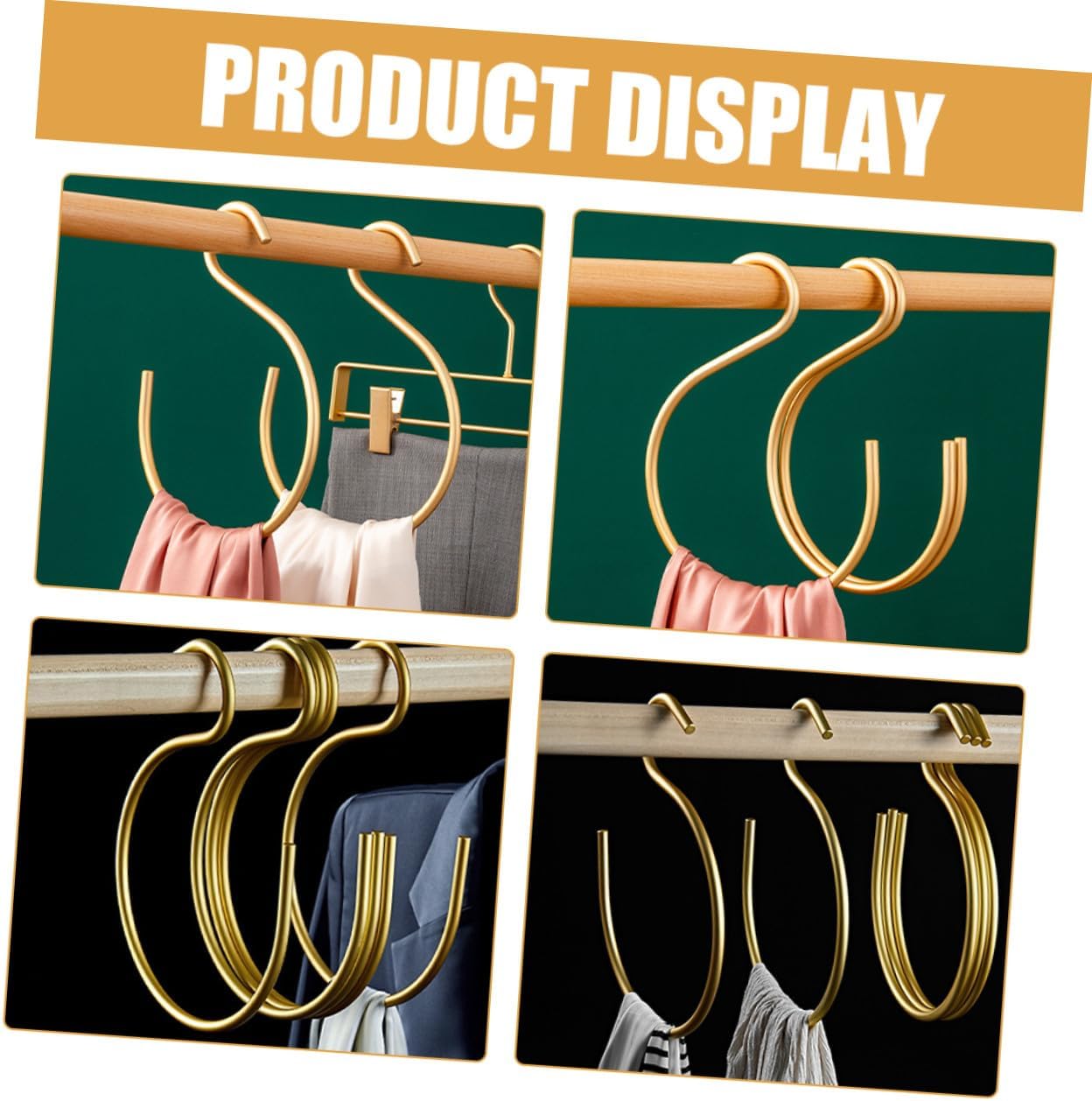 2pcs S-Shaped Aluminum Alloy Clothes Hanger and Tie Holder Organizer for Closet Scarf Belt Storage Rack Space Saving Gold
