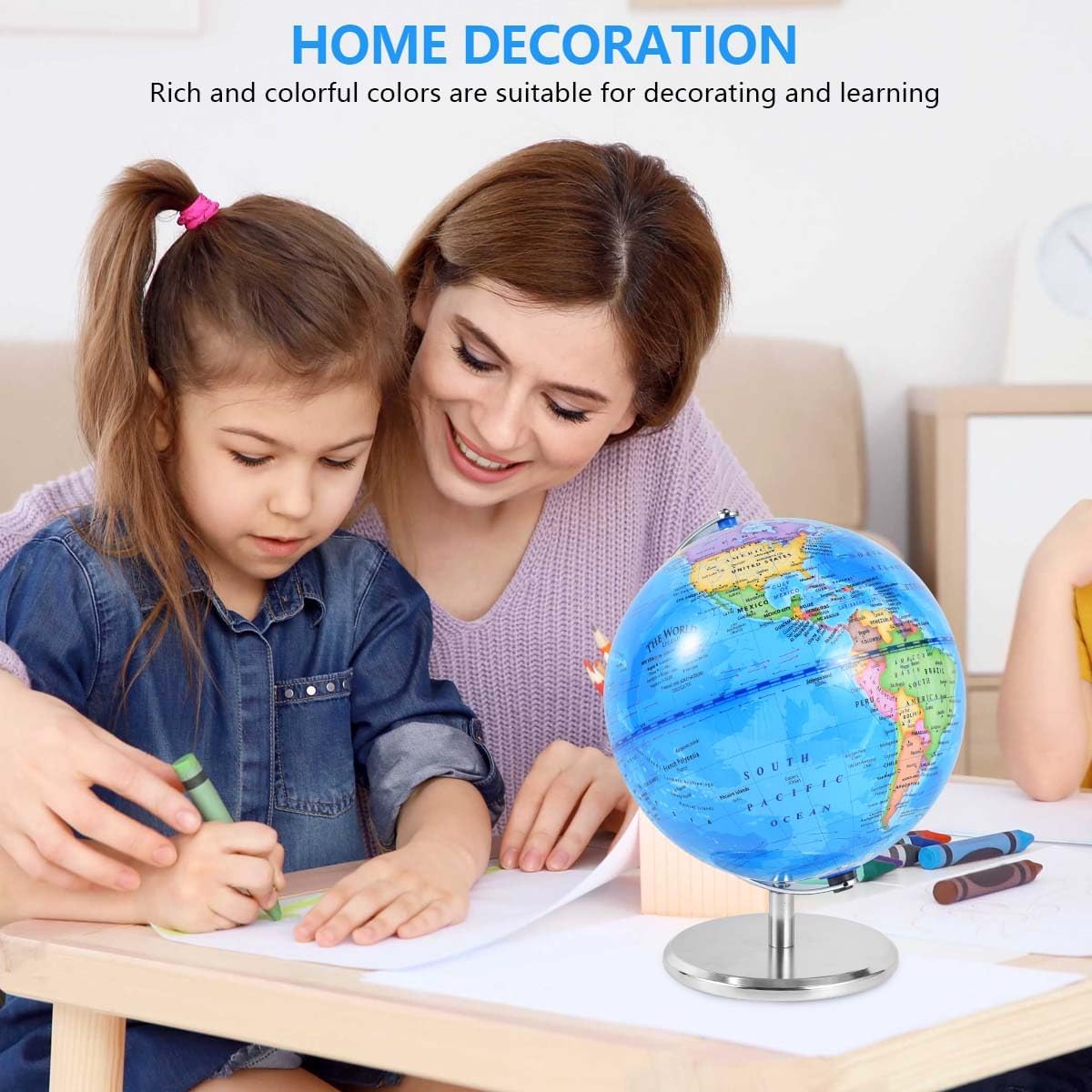 KISEER 8 Inch World Globe Rotating Earth Spinning Globe with Heavy Metal Stand for Kids Geography Classroom Education or Office Home Decorations