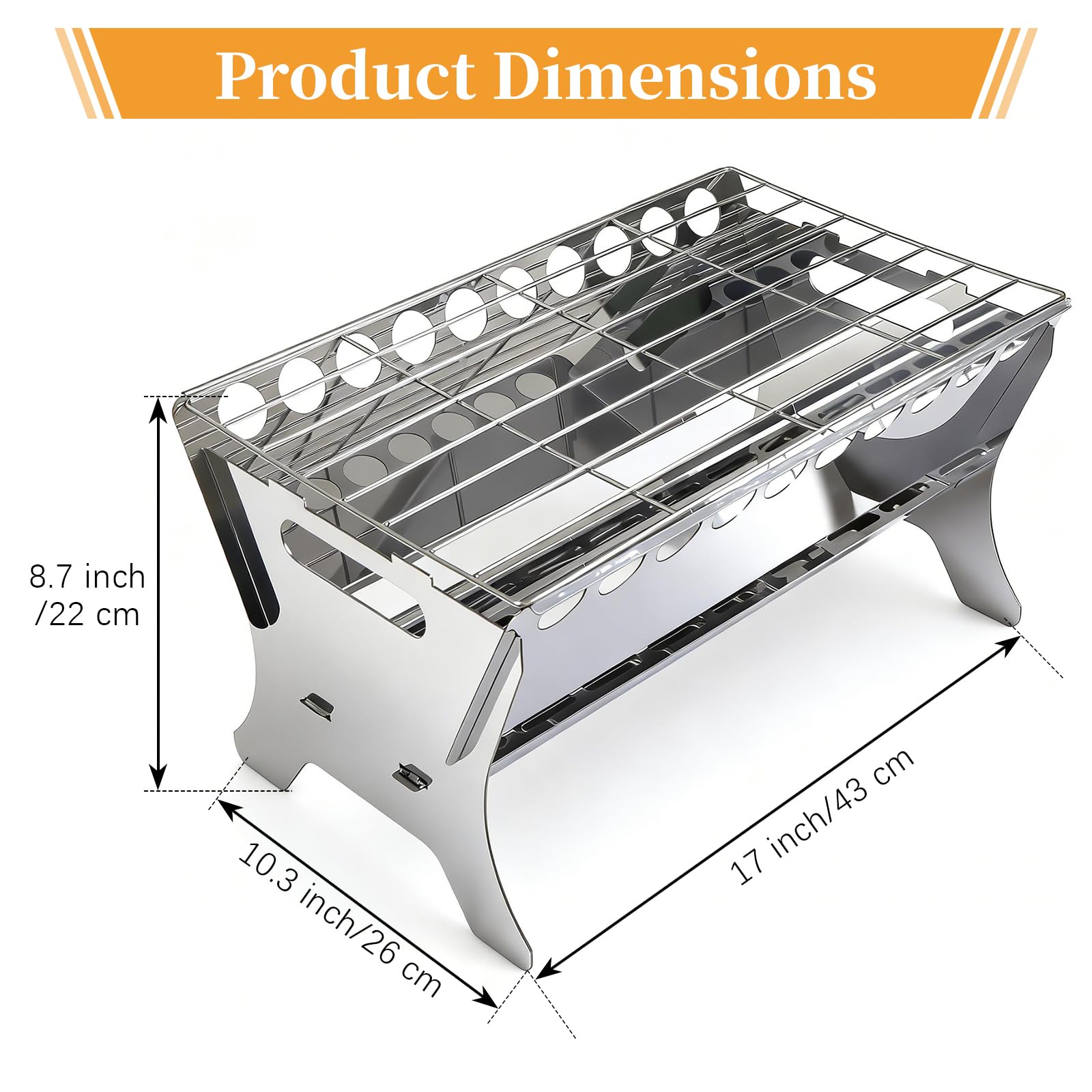 Barbecue da tavolo in acciaio inox, da montare, portatile per campeggio, giardino e picnic, con griglia e vassoio per cenere, facile da montare e robusto