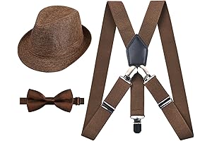 1 inch Suspenders and Bow Tie Set with Hat for Kids in Brown