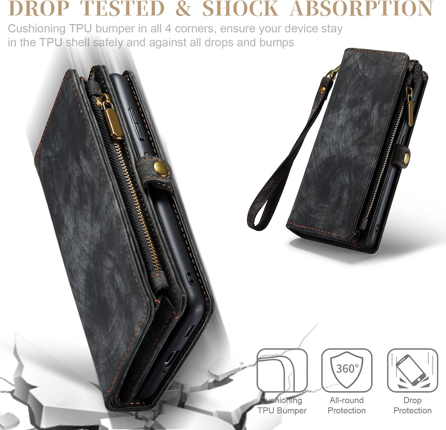 Asuwish Phone Case for Samsung Galaxy S21 Ultra Glaxay S21ultra 5G Zipper Wallet Cover with Tempered Glass Screen Protector and Flip Card Holder Cell Accessories Gaxaly 21S S 21 21ultra G5 Women Black