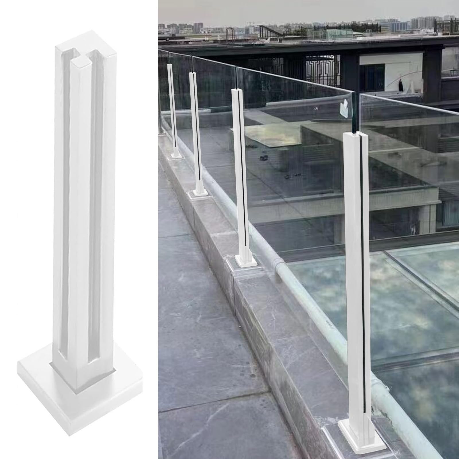 Słupek balustradowy ze szkła z białego szkła, kwadratowa tralka ze stali nierdzewnej do pokładów, wewnętrznych schodów i lądowania, łatwy montaż za pomocą śrub, trwały system balustrad szklanych