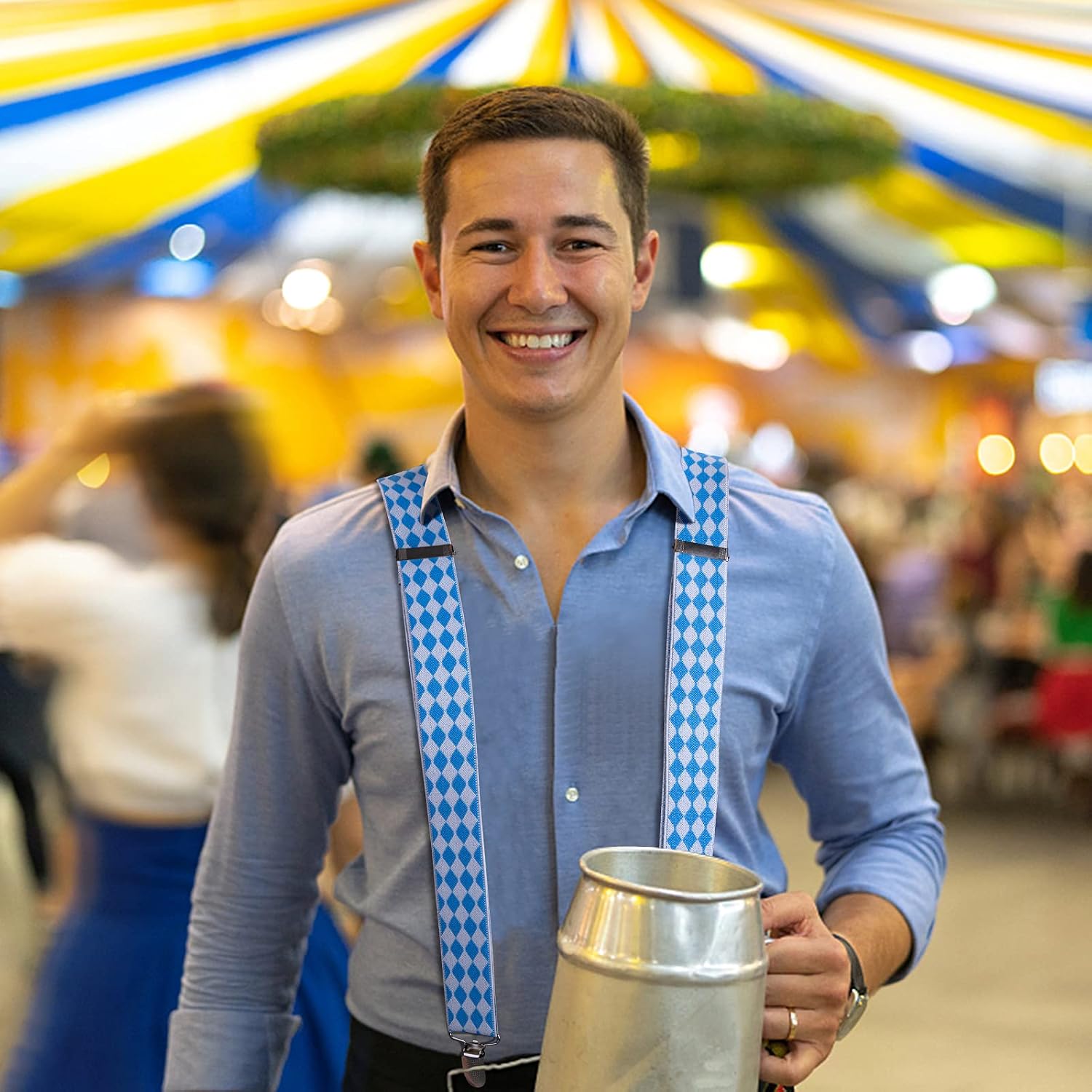 codree 2 PCS German Oktoberfest Suspenders for Men, Oktoberfest Men Suspenders, 1.4" Y Shape Elastic Adjustable Mens Braces Suspender for Carnival Oktoberfest