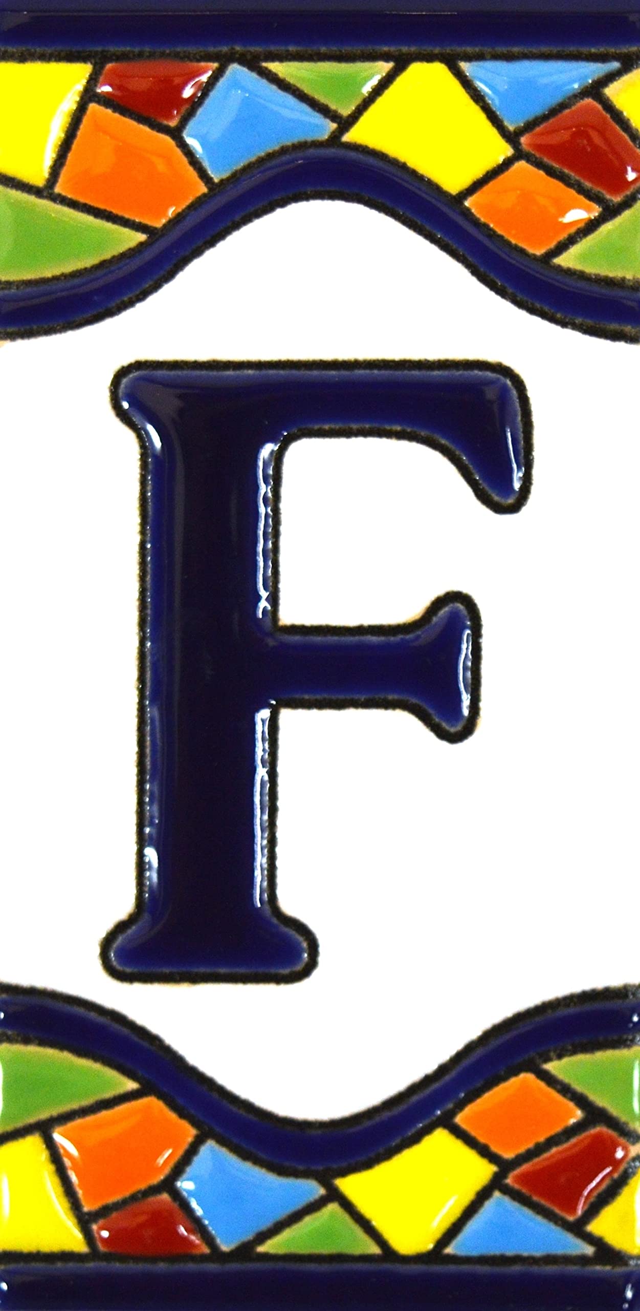 ART ESCUDELLERS House Letter Tile, 4.29" x 2.13", Handpainted Ceramic, Letter 'F', Decorative - Artistic Sign