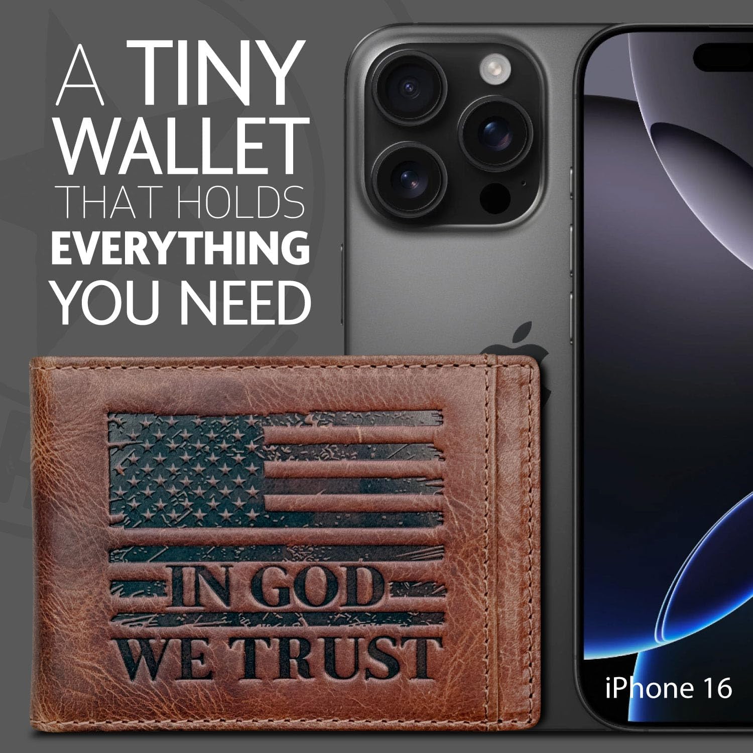 Bifold Money Clip Wallet for Men – Slim Front Pocket Leather Wallet with Metal Clip, Patriotic USA Flag Design, IN GOD WE TRUST, Compact Everyday Carry - Image 6