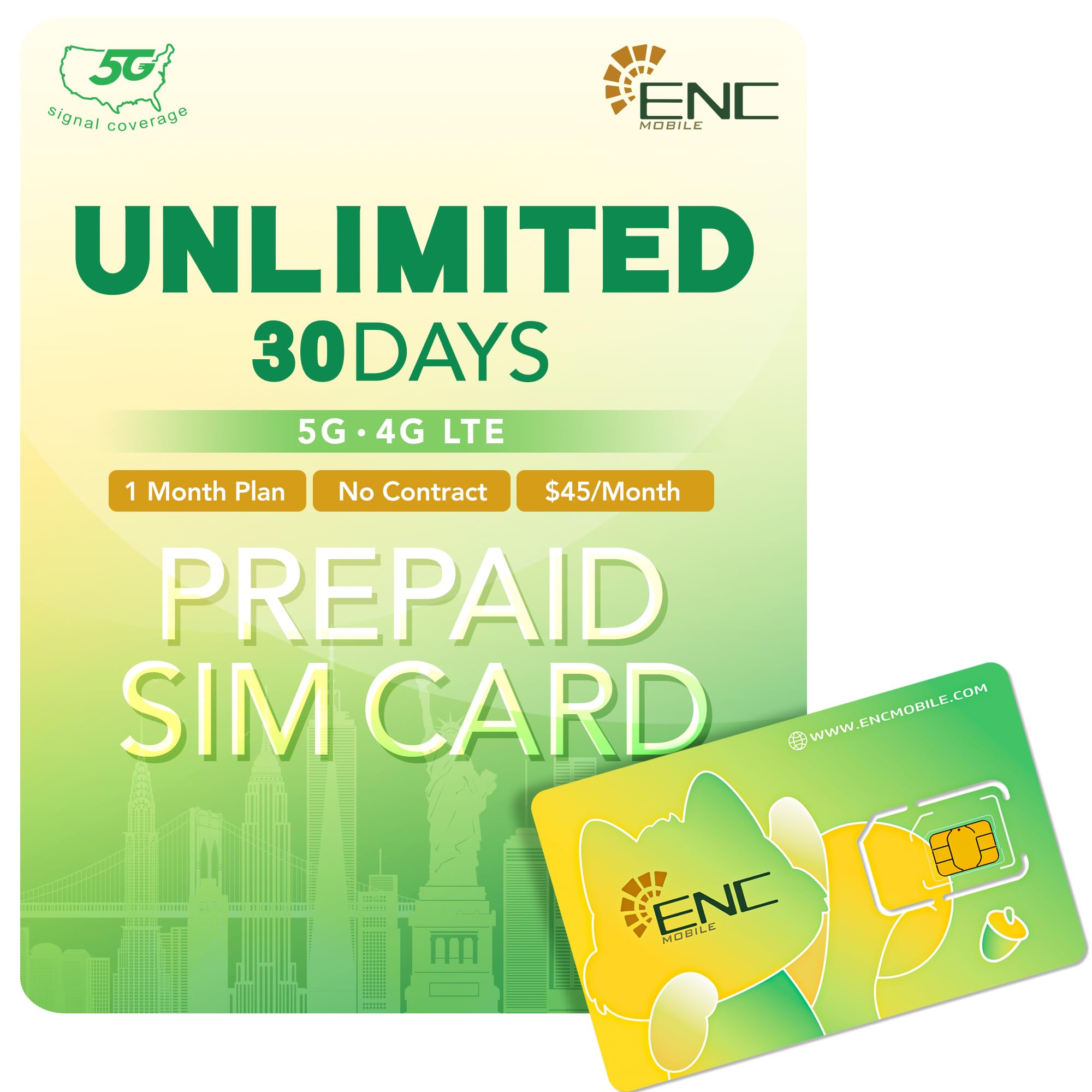 Prepaid SIM Card USA $45/mo - Unlimited/Mo. 5G/4G LTE Data + One SIM Dual Number (US & China) + Unlimited US/China/Canada/Mexico Talk & Global Text, Wi-Fi Calling, 3 in 1 SIM Card Included
