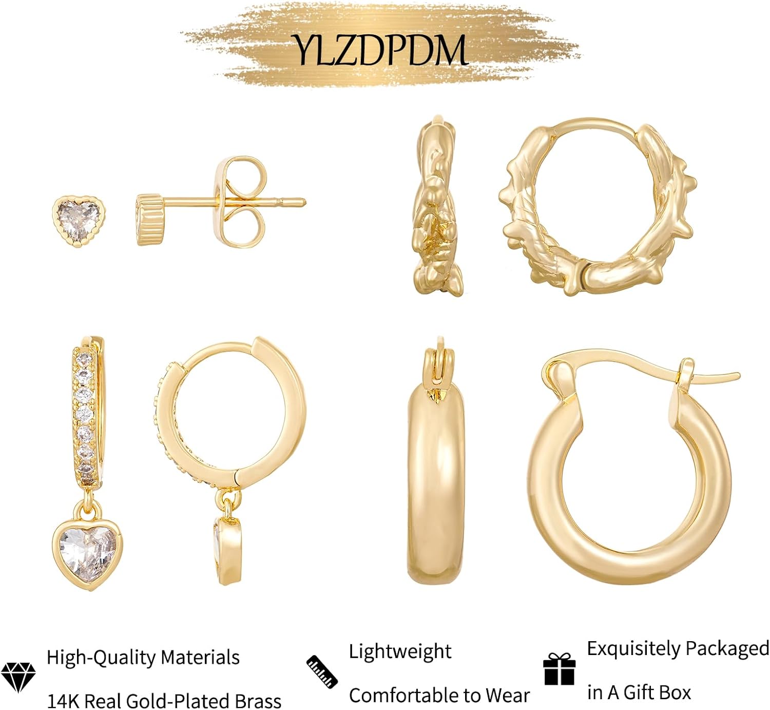 Gold Hoop Earrings Set for Women, Dainty 14K Gold Plated Small Huggie Stud Earrings Hypoallergenic Dangle Cartilage Huggie Hoop Earrings for Multiple Piercings - Image 3